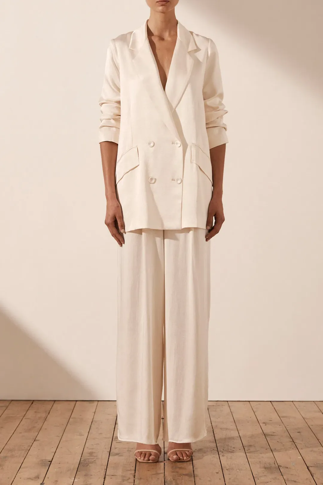 Shona Joy La Lune Double Breasted Blazer Cream Size 8 for rent on The Volte - main image