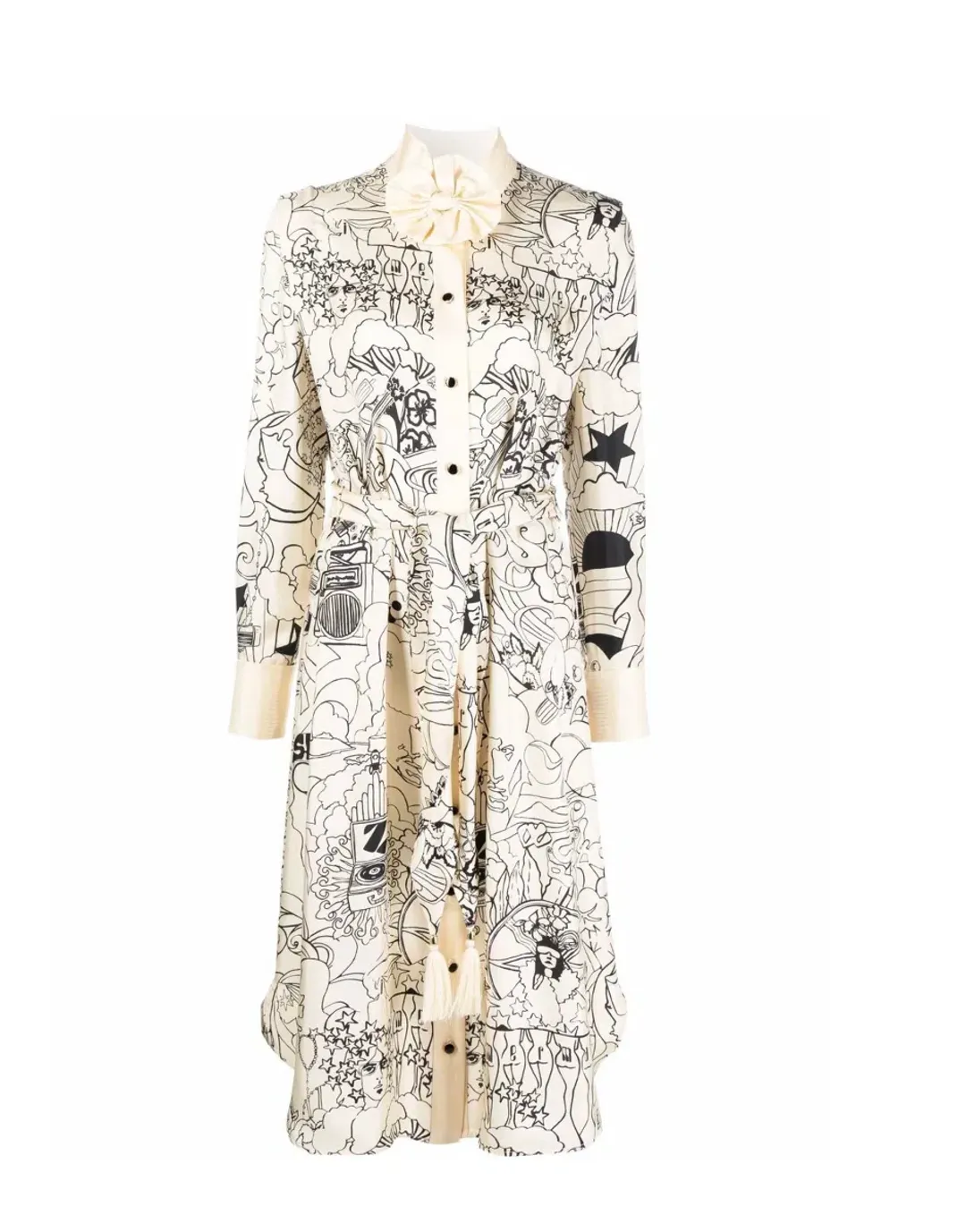 Zimmermann Collage Silk Bow Detail Midi Dress Cream Size 0 / Au 8 for rent on The Volte - main image