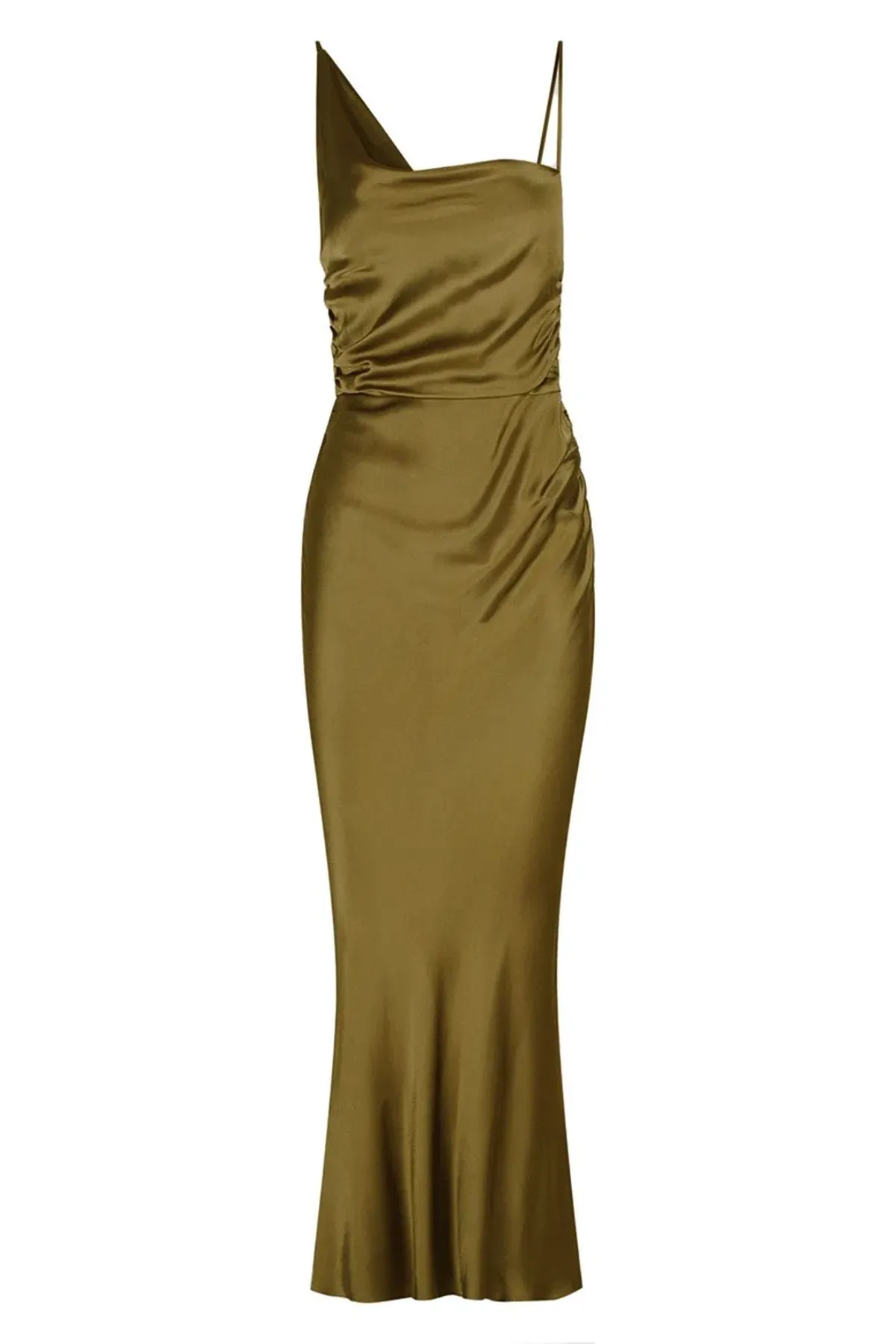 Shona Joy Giorgia Asymmetrical Midi Dress  Olive Oil Size 8 - Image 4