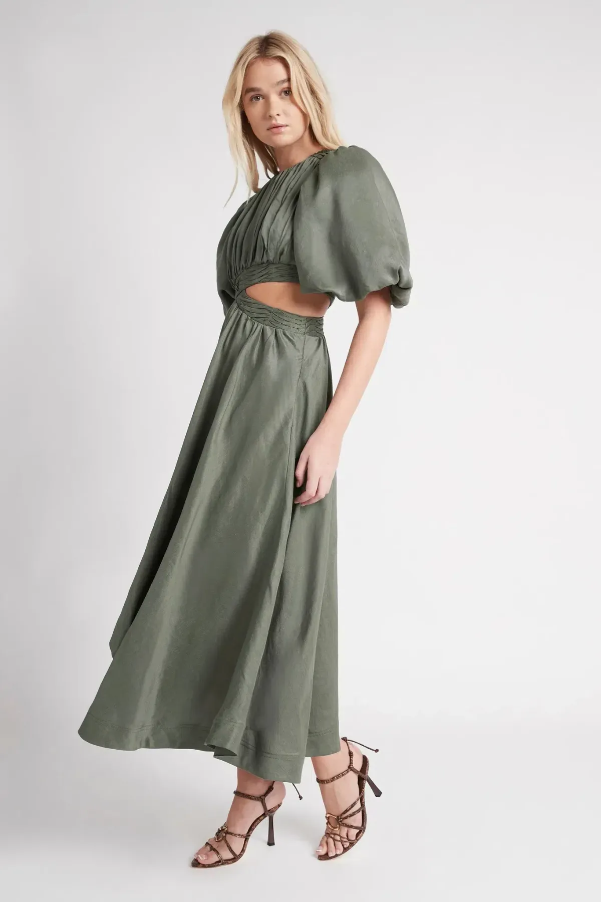 Aje Tidal Tucked Cut Out Midi Dress Green Size 8 - Image 2