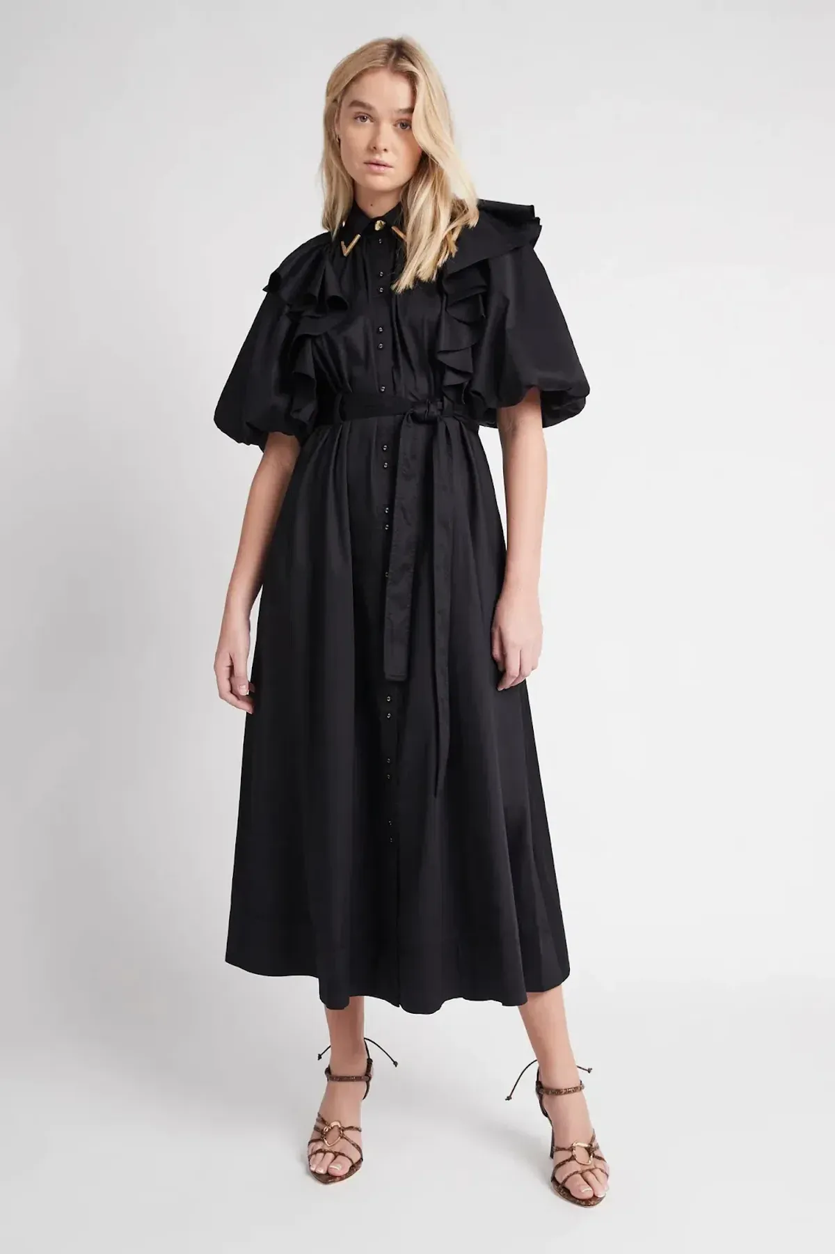 AJE  Poised Frill Sleeve Midi Dress Black Size 10  - Image 1