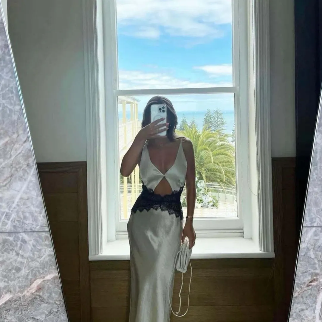 Bec & Bridge Camille Maxi Dress in Ecru/Black Size 6 for rent on The Volte - main image