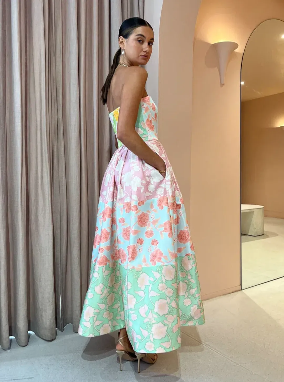 Leo Lin Ana Halterneck Maxi Dress in Anaemone Splice Print Size 8 for rent on The Volte - main image