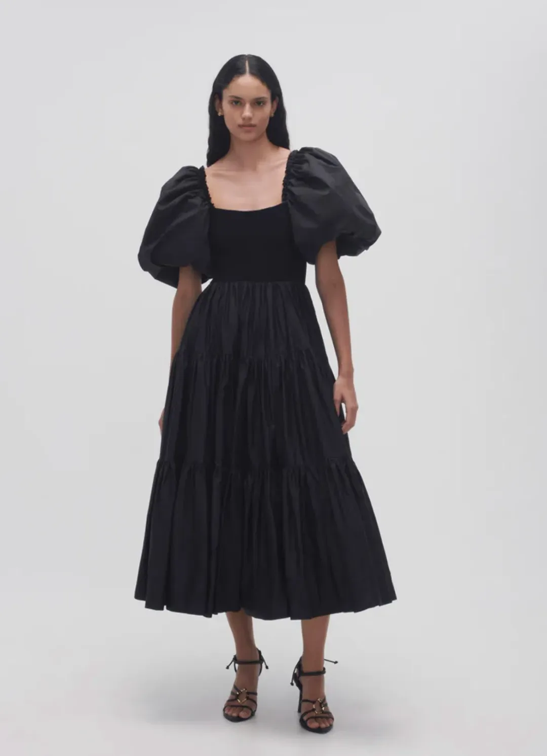 Aje Casa Puff Sleeve Midi Dress Black Size 8 for rent on The Volte - main image