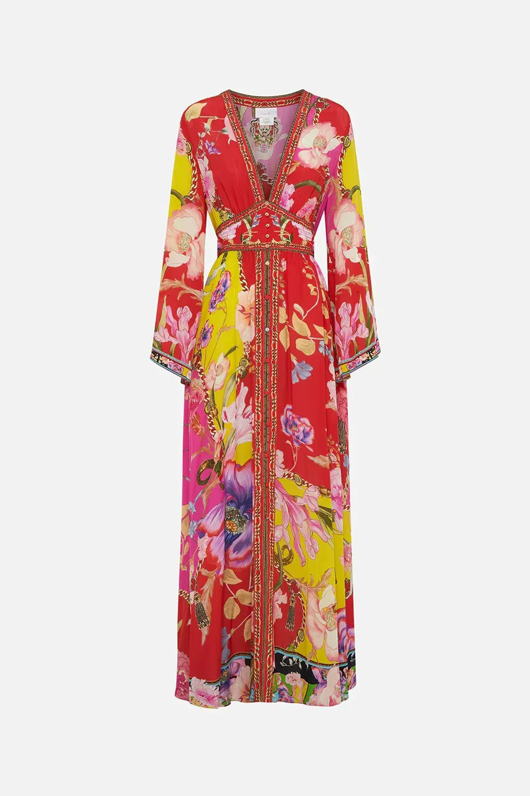 Camilla The Beetles Kimono Sleeve Dress With Shirring Detail & Matching Camilla Ring Scarf Clutch Floral Size XL/AU16 for rent on The Volte - main image