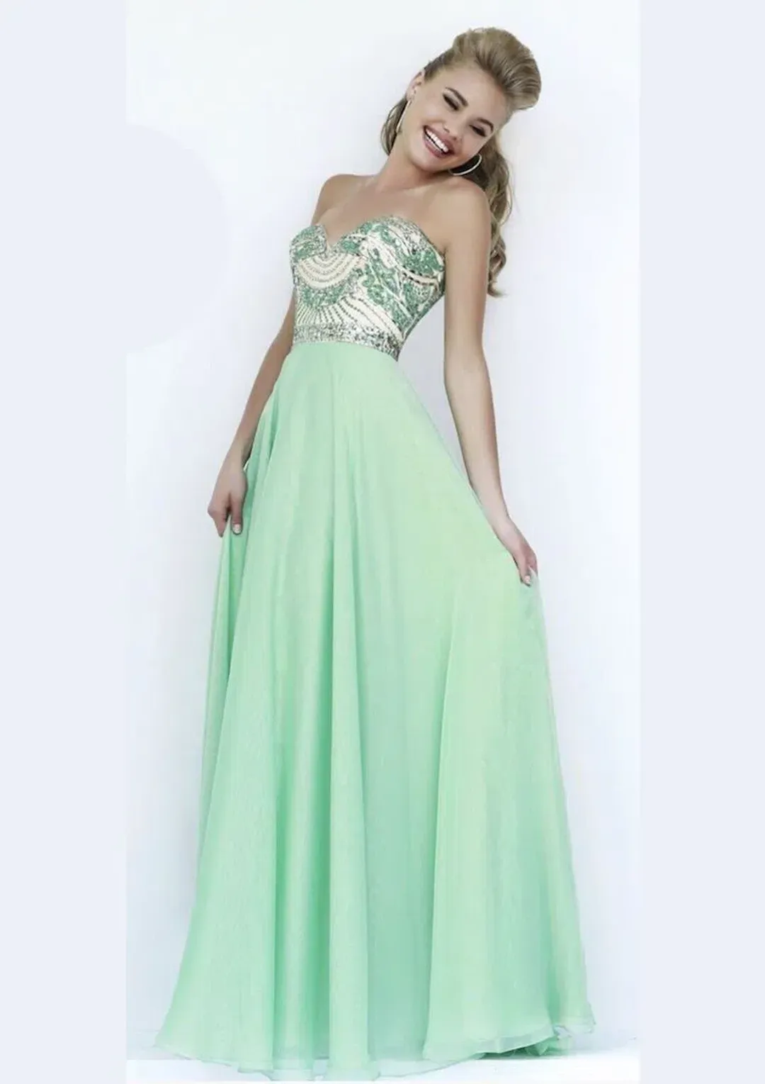 Sherri Hill  1942 Strapless Sweetheart Formal Dress Light Green Size 00 / AU 2 for rent on The Volte - main image