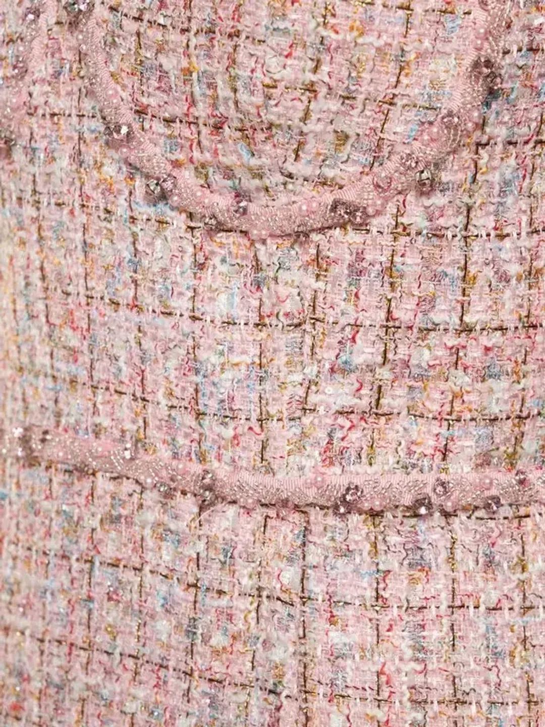 Self Portrait Bouclé Tweed Diamante Mini Dress Pink Size 10 for rent on The Volte - main image