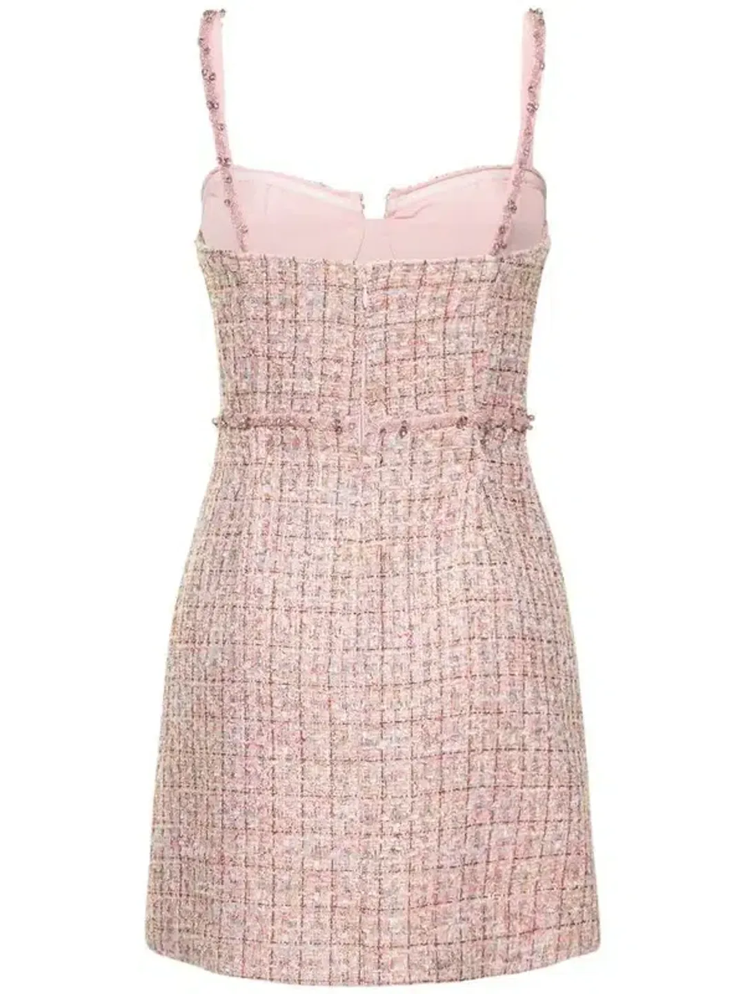 Self Portrait Bouclé Tweed Diamante Mini Dress Pink Size 10 for rent on The Volte - main image