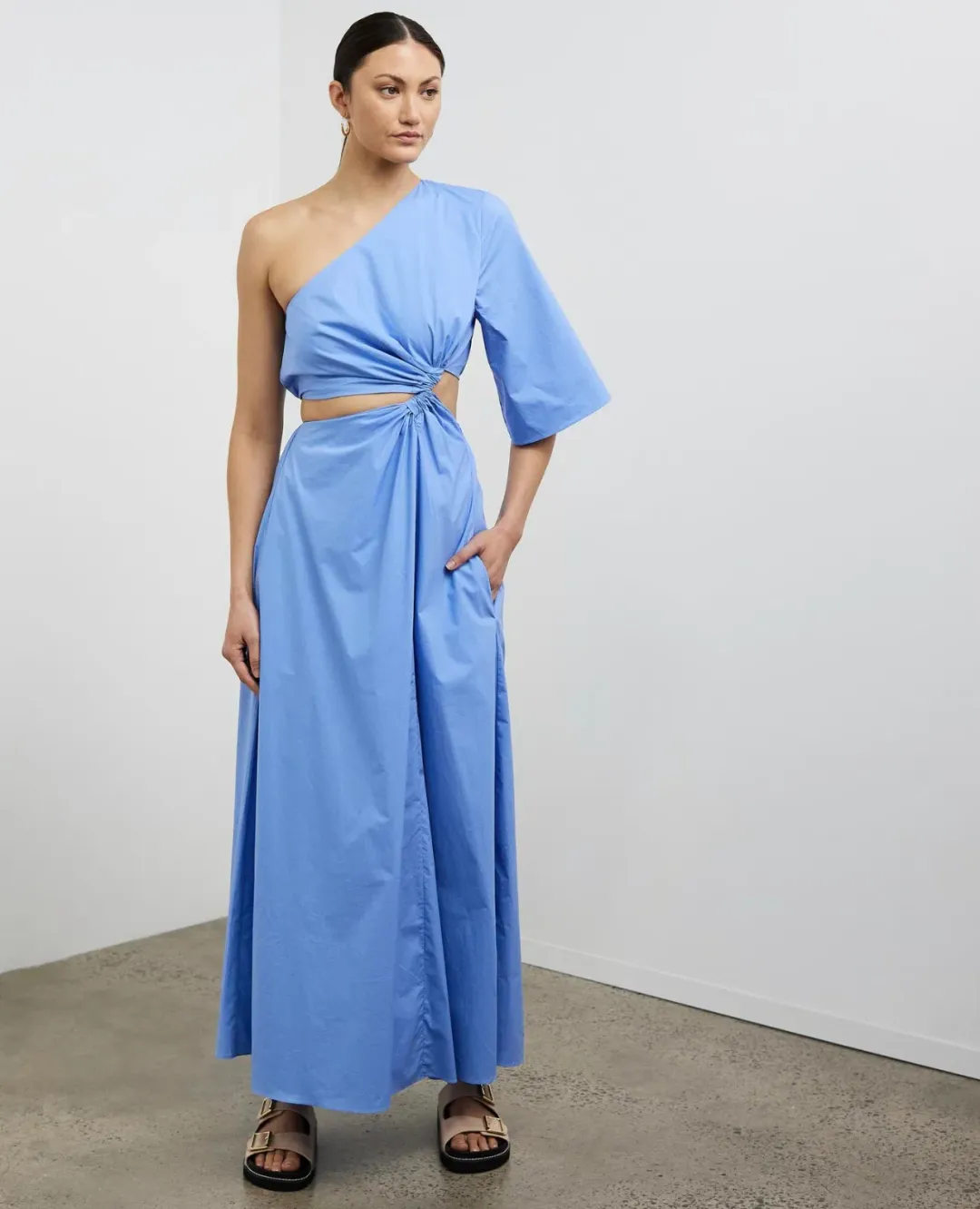 Camilla and Marc Wally One Shoulder Cut Out Maxi Dress in Sky Blue Size 10  for rent on The Volte - main image