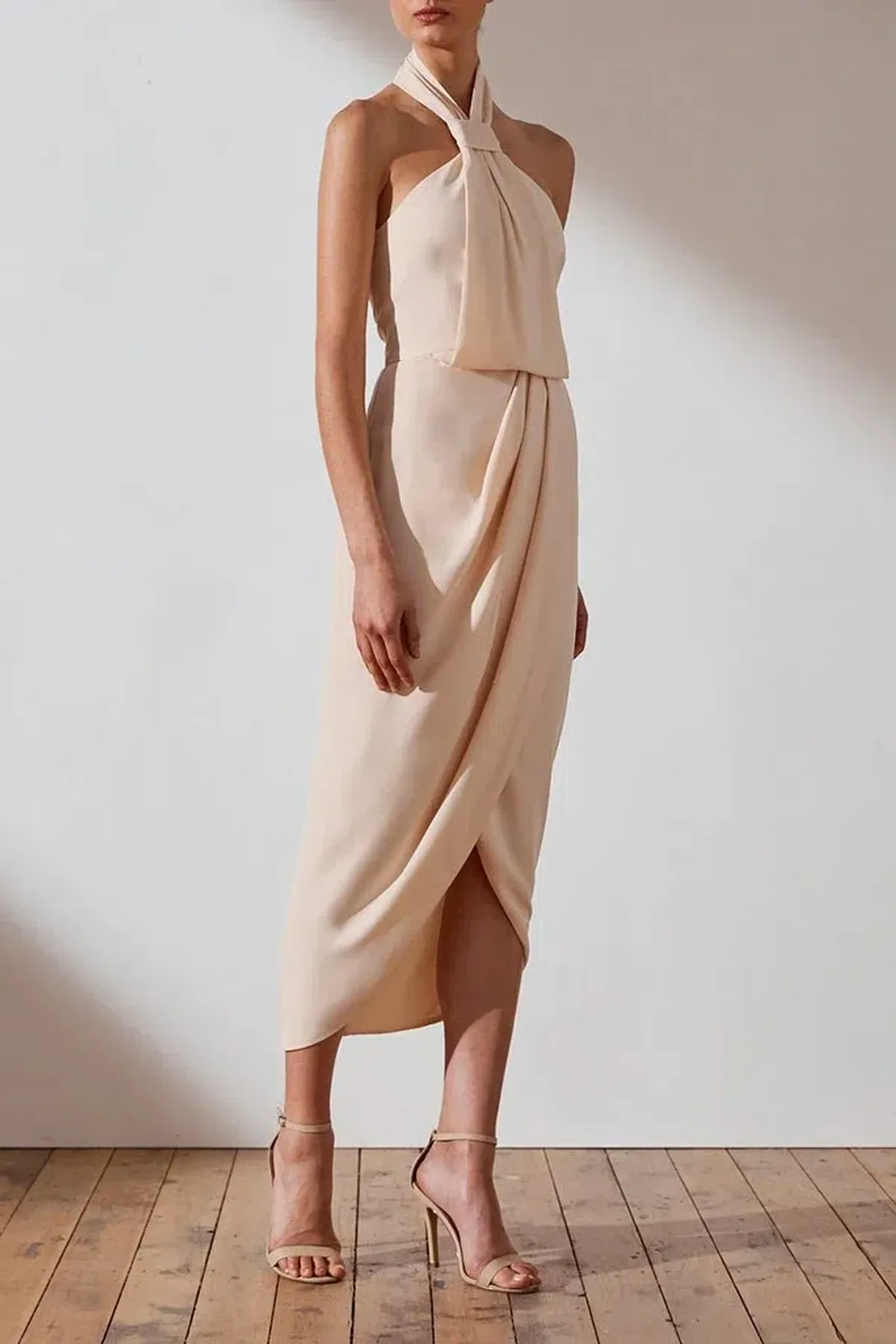 Shona Joy Amanda Core Knot Draped Midi Dress Nude Size 10 - Image 2