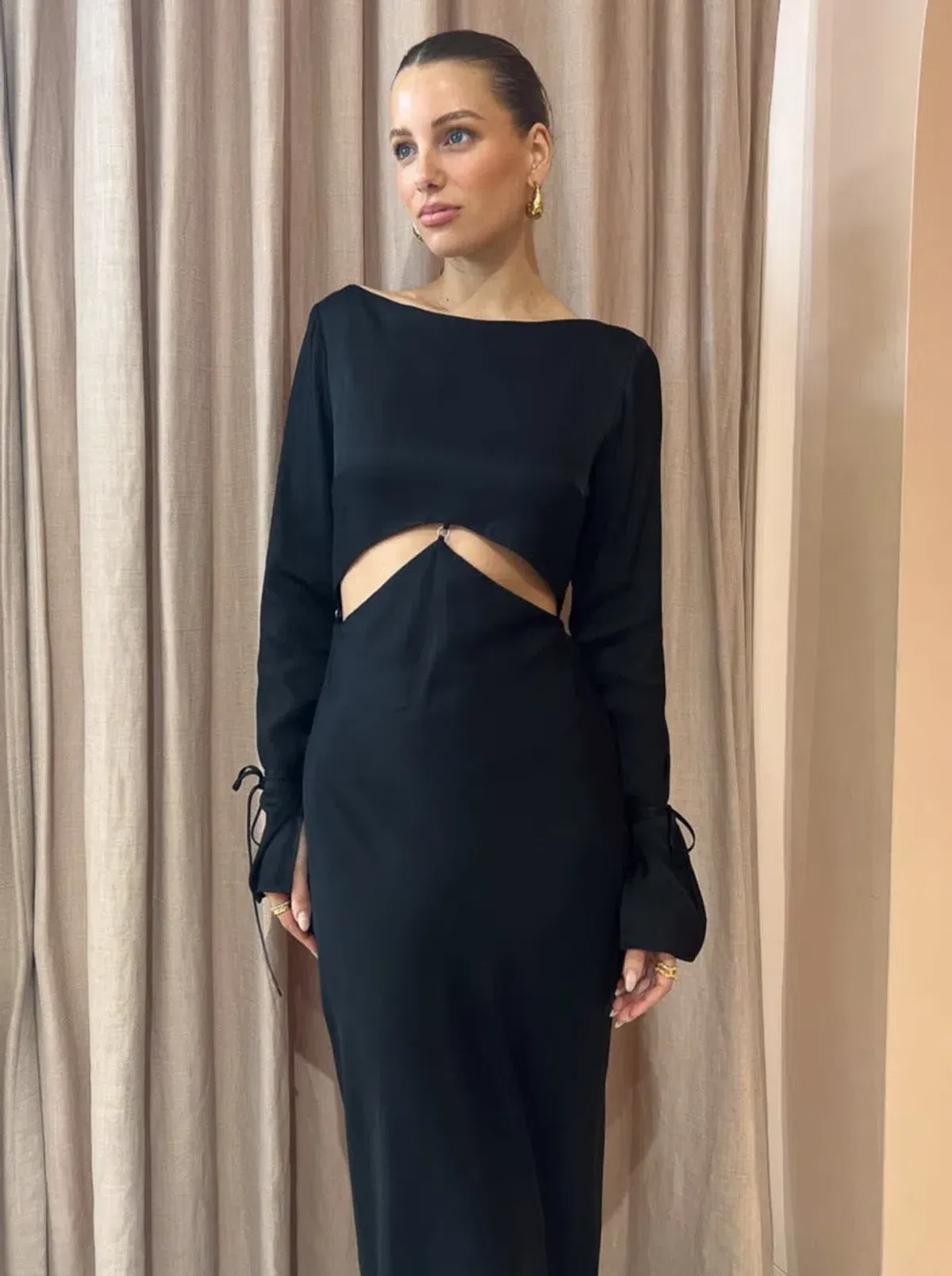 Bec & Bridge Diamond Days Long Sleeve Maxi Dress in Black Size 10 / M - Image 3