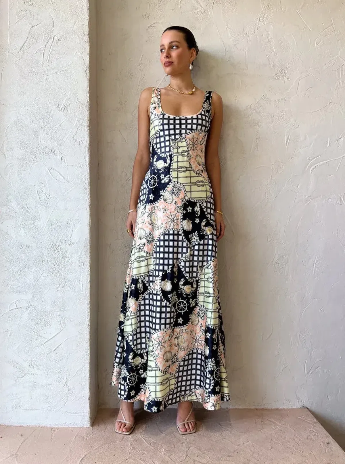 By Nicola Beneath The Stars Slip Dress in Geo Print Size 12 - Image 1