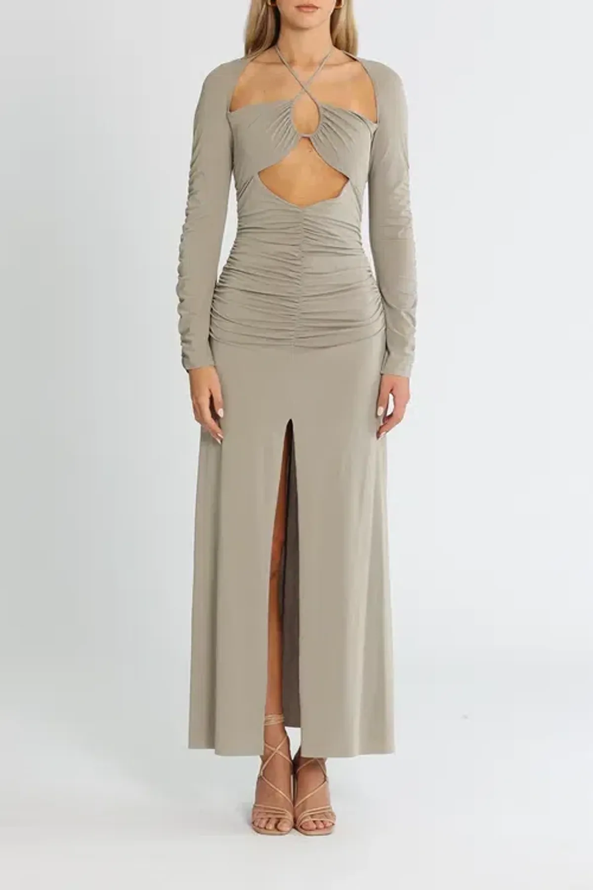 Bec and Bridge Adaline Long Sleeve Maxi Dress Taupe Grey Size 8 - Image 1