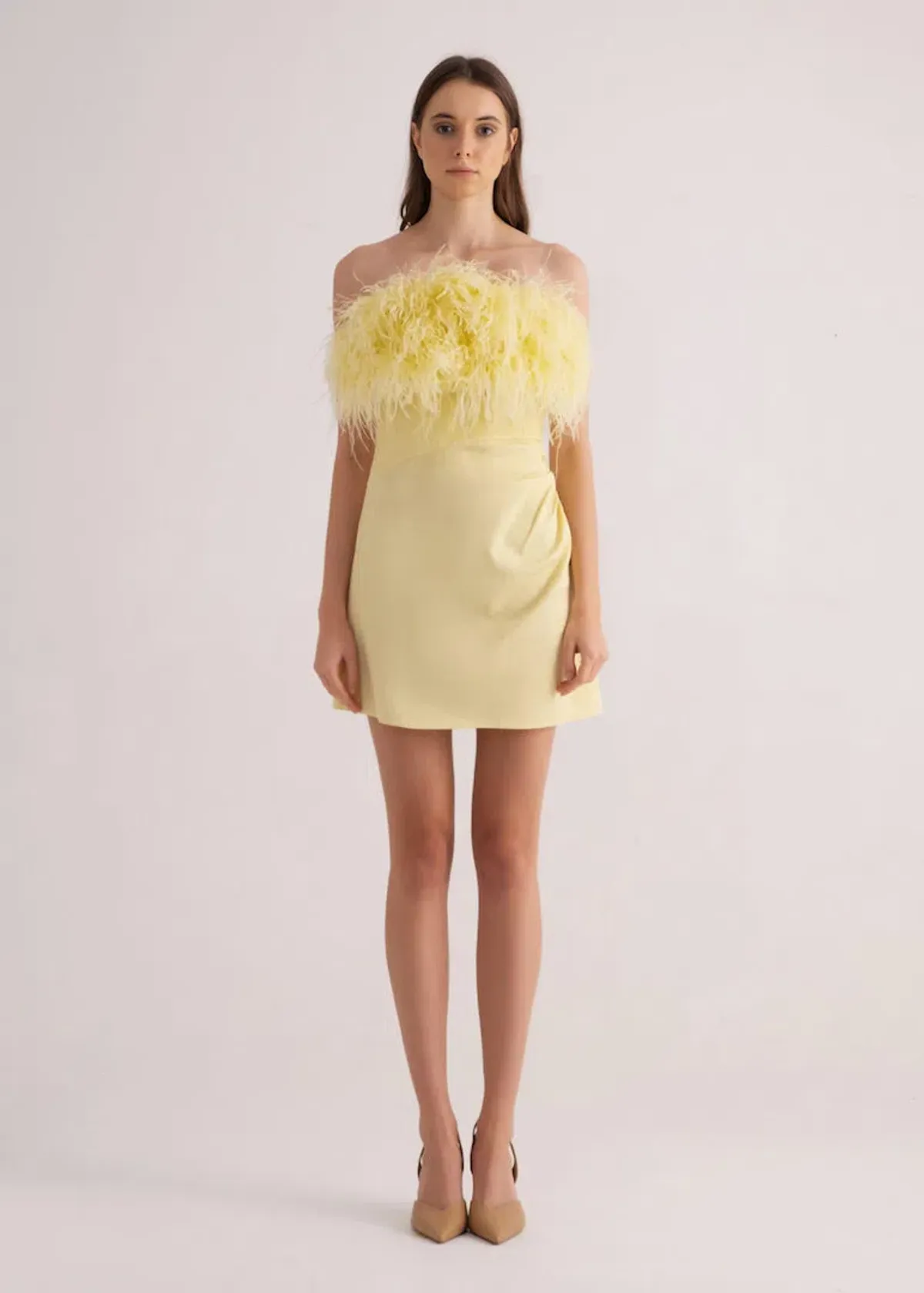 F.ILKK Feather Mini Dress Yellow Size 8 - Image 1
