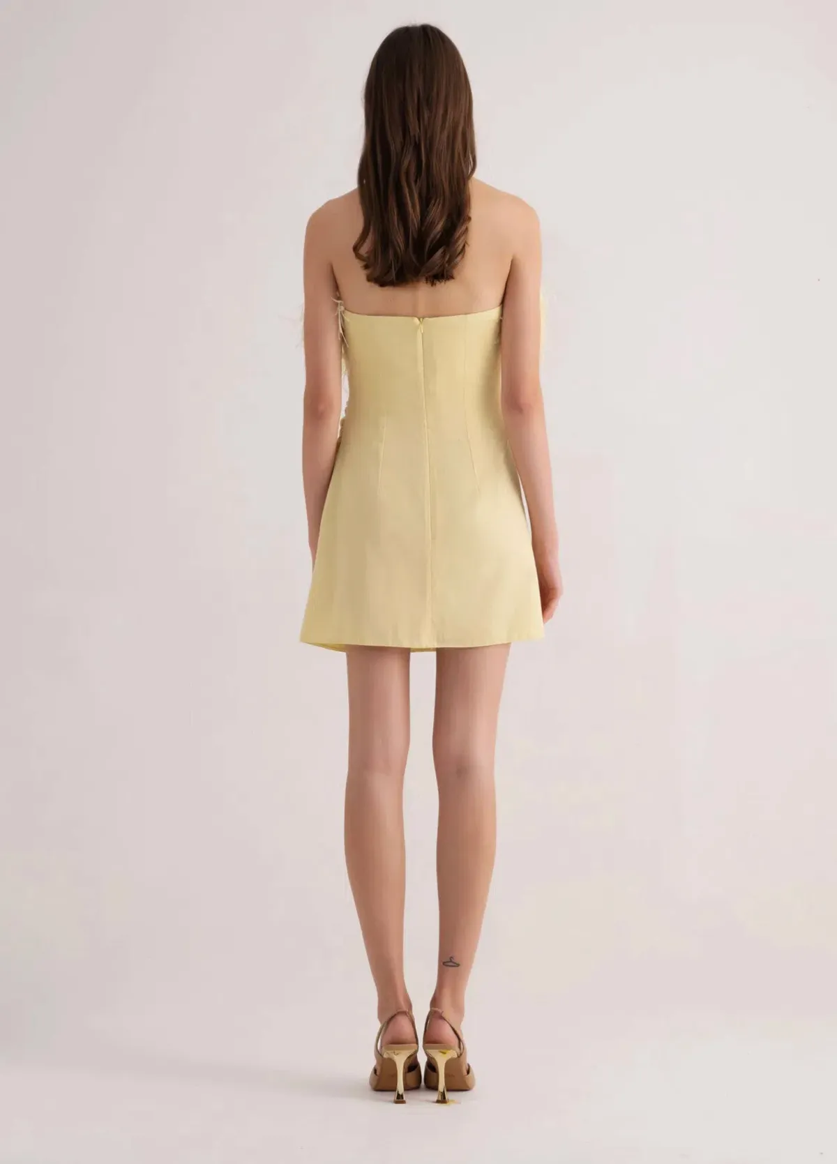 F.ILKK Feather Mini Dress Yellow Size 8 - Image 2