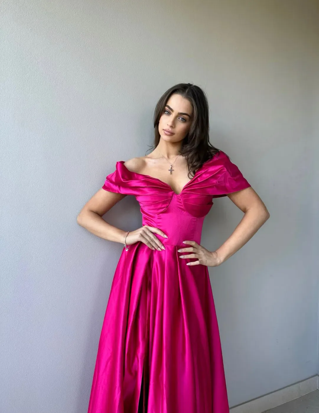 Custom Off Shoulder Formal Gown Pink Size 8/10 for rent on The Volte - main image