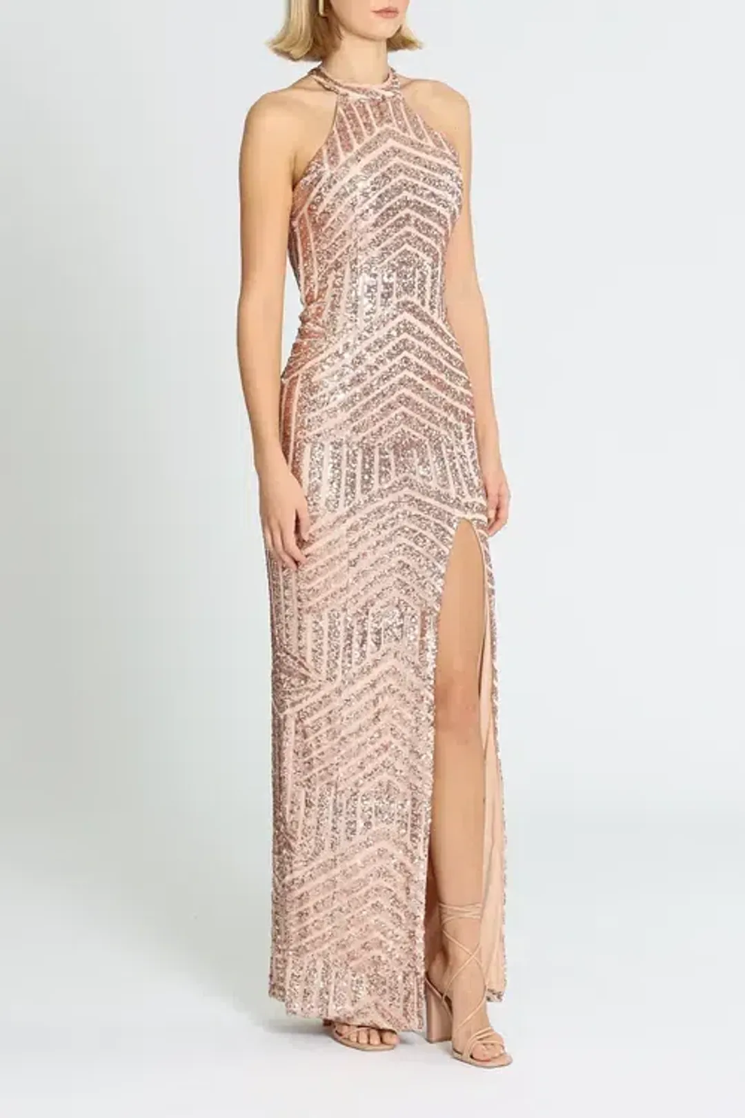 L'amour Diana Halter Gown Blush Rose Gold Size 12 for rent on The Volte - main image