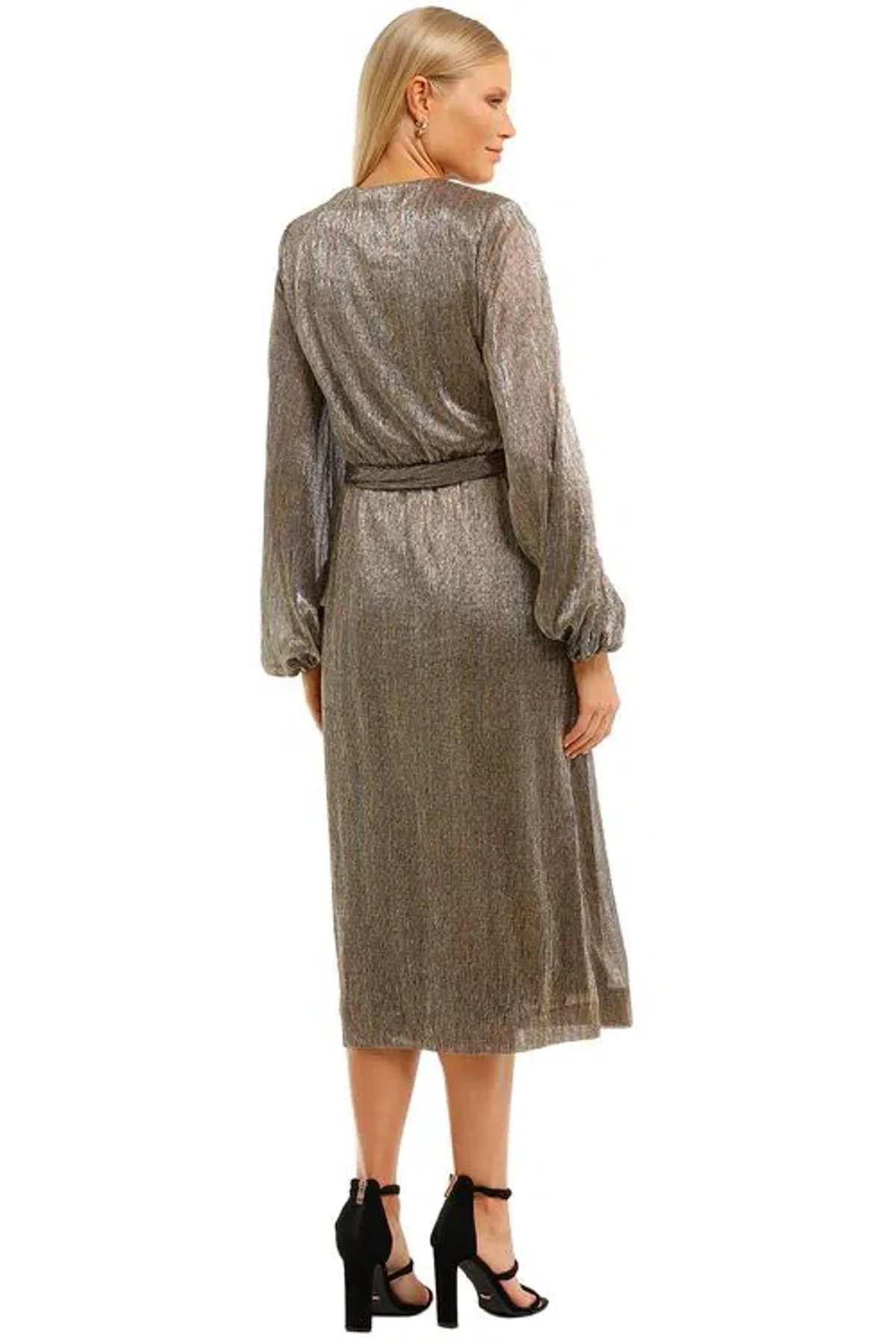Rebecca Vallance Rivero LS Midi Dress Gold Size 10 - Image 2
