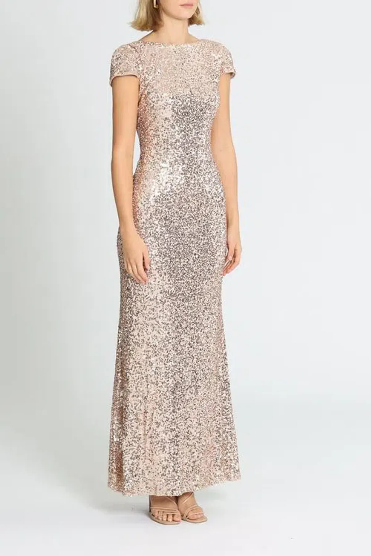 Badgley Mischka Sequin Cowl Back Gown Rose Gold Size 8 - Image 2