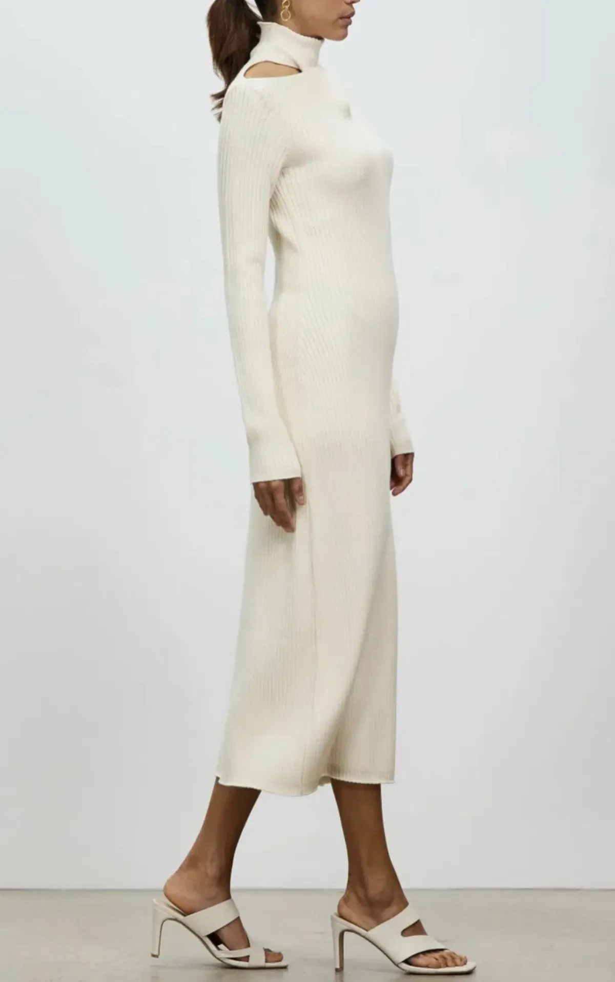 Camilla And Marc Ecru High Neck Gray Rib Knit Midi Dress Size 10  - Image 4