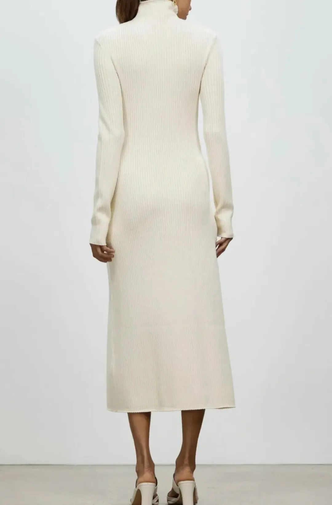 Camilla And Marc Ecru High Neck Gray Rib Knit Midi Dress Size 10  for rent on The Volte - main image