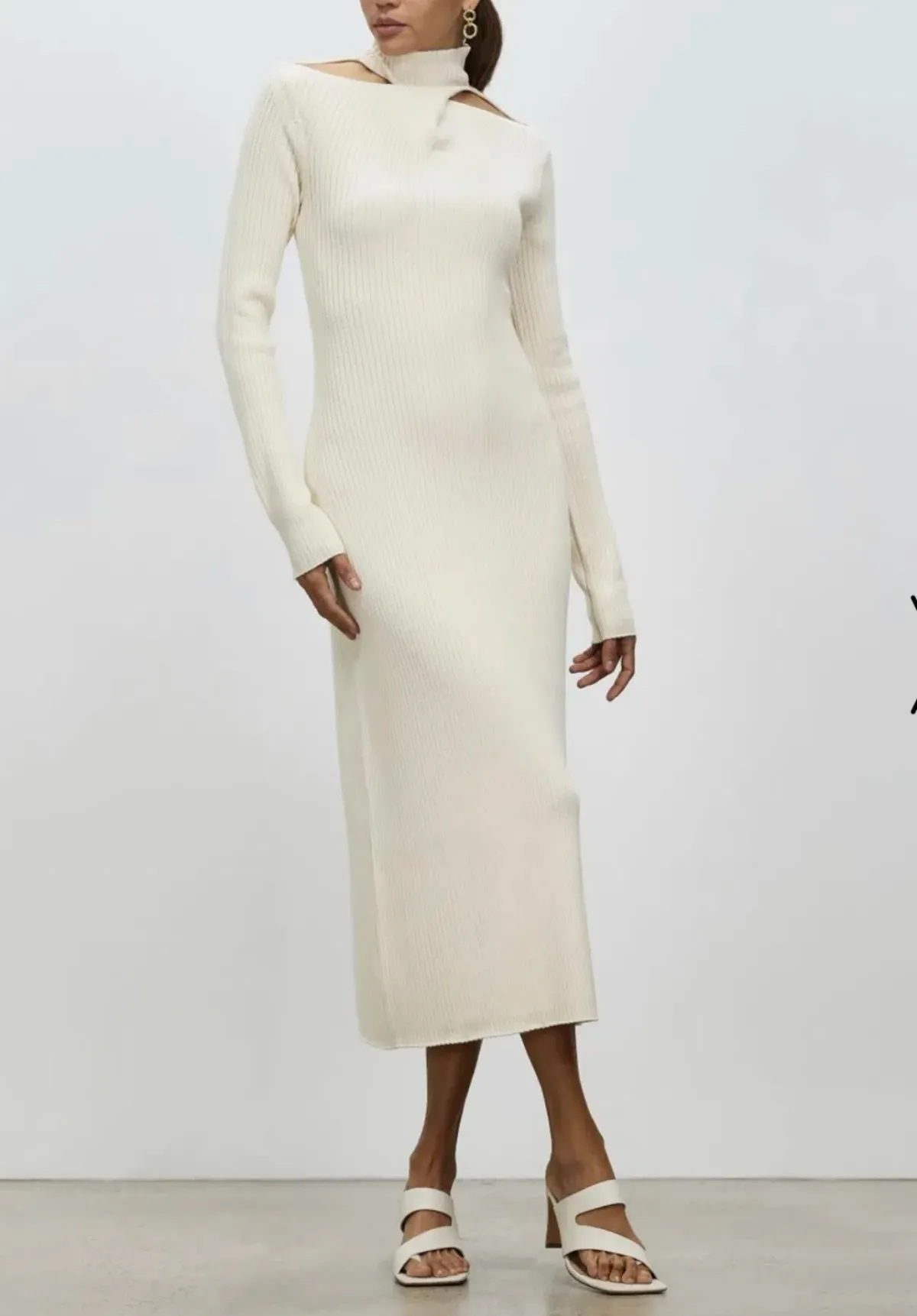 Camilla And Marc Ecru High Neck Gray Rib Knit Midi Dress Size 10  - Image 6