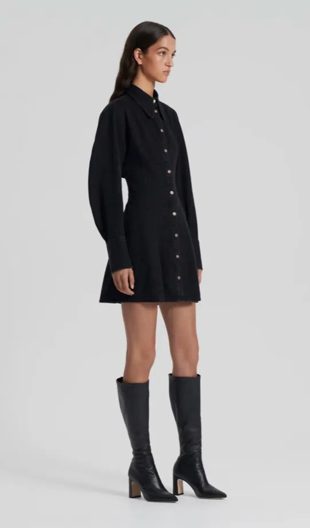 Scanlan Theodore Denim Cocoon Sleeve Mini Dress Washed Black Size 6 / XS for rent on The Volte - main image