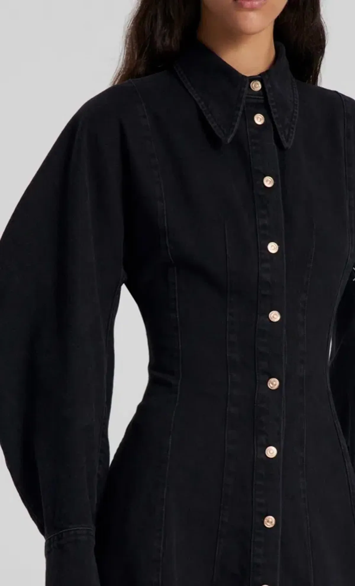 Scanlan Theodore Denim Cocoon Sleeve Mini Dress Washed Black Size 6 / XS - Image 4