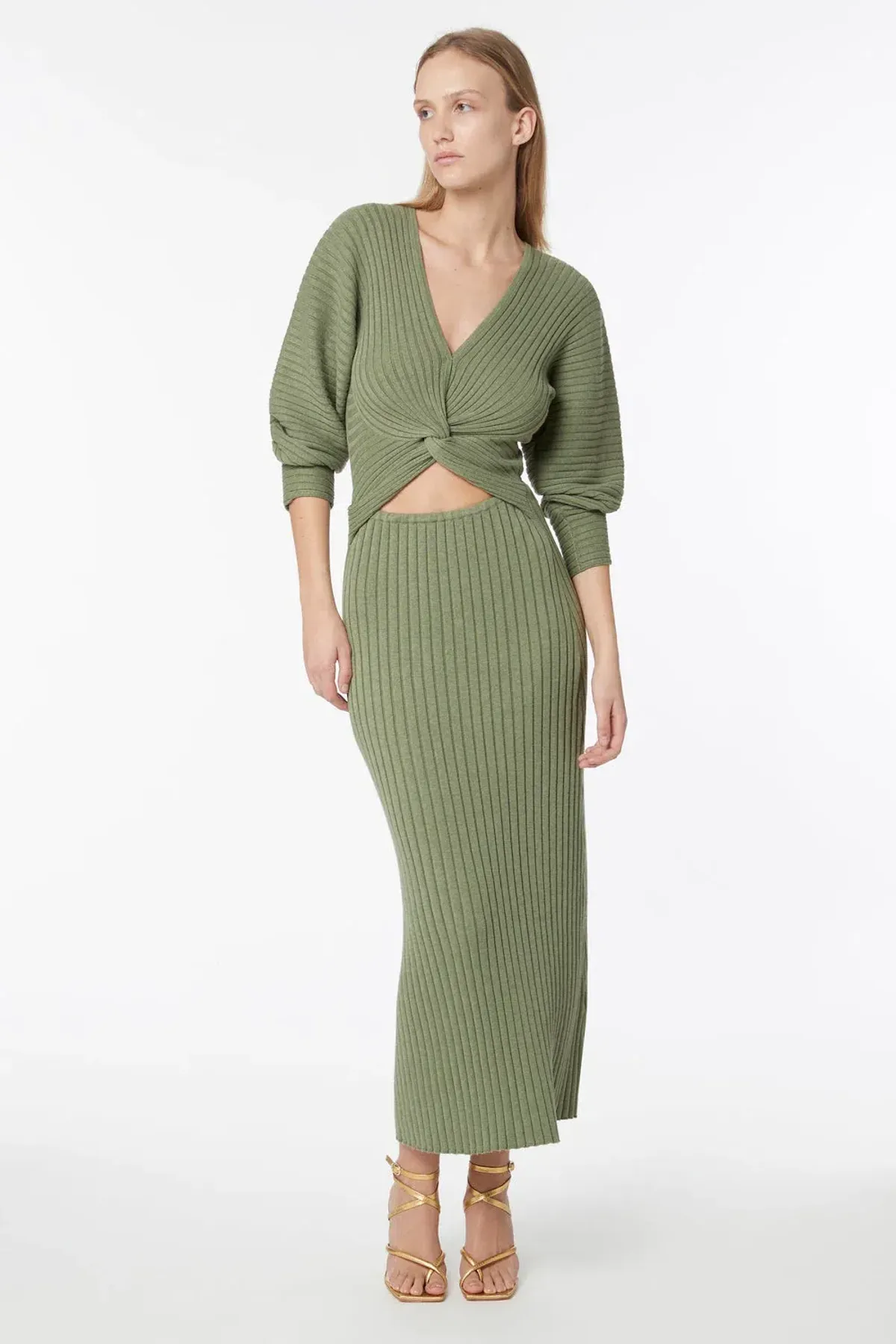 Manning Cartell Love Match Knit Midi Dress Olive Green Size 6 - Image 1