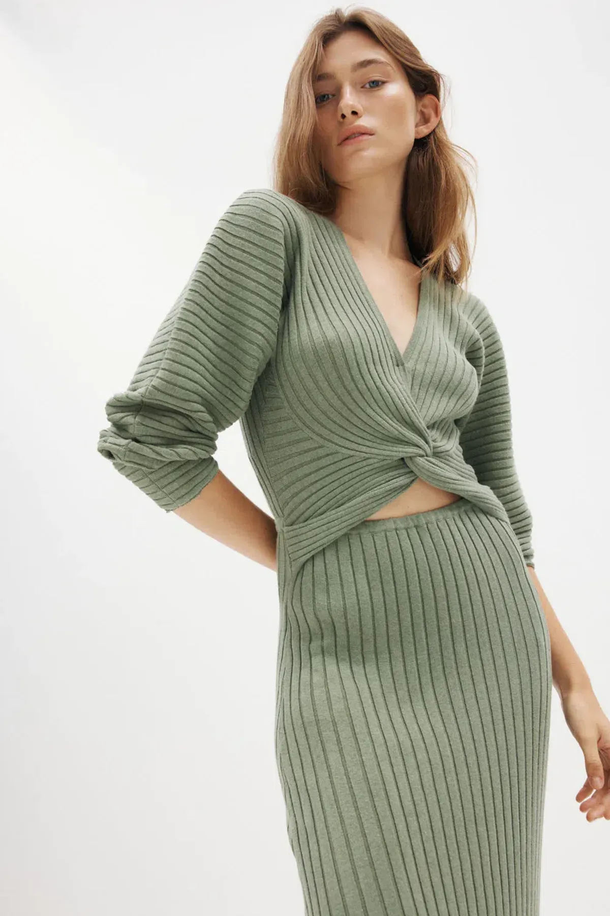Manning Cartell Love Match Knit Midi Dress Olive Green Size 6 - Image 4
