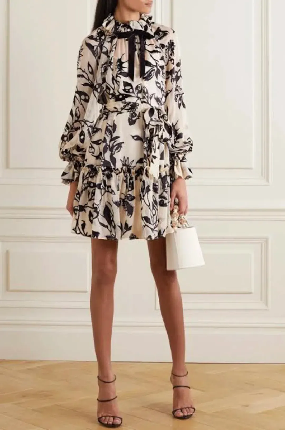 Zimmermann Ladybeetle Pussy-bow Ruffled Devore Velvet Dress Print Size 2 / Au 12 for rent on The Volte - main image