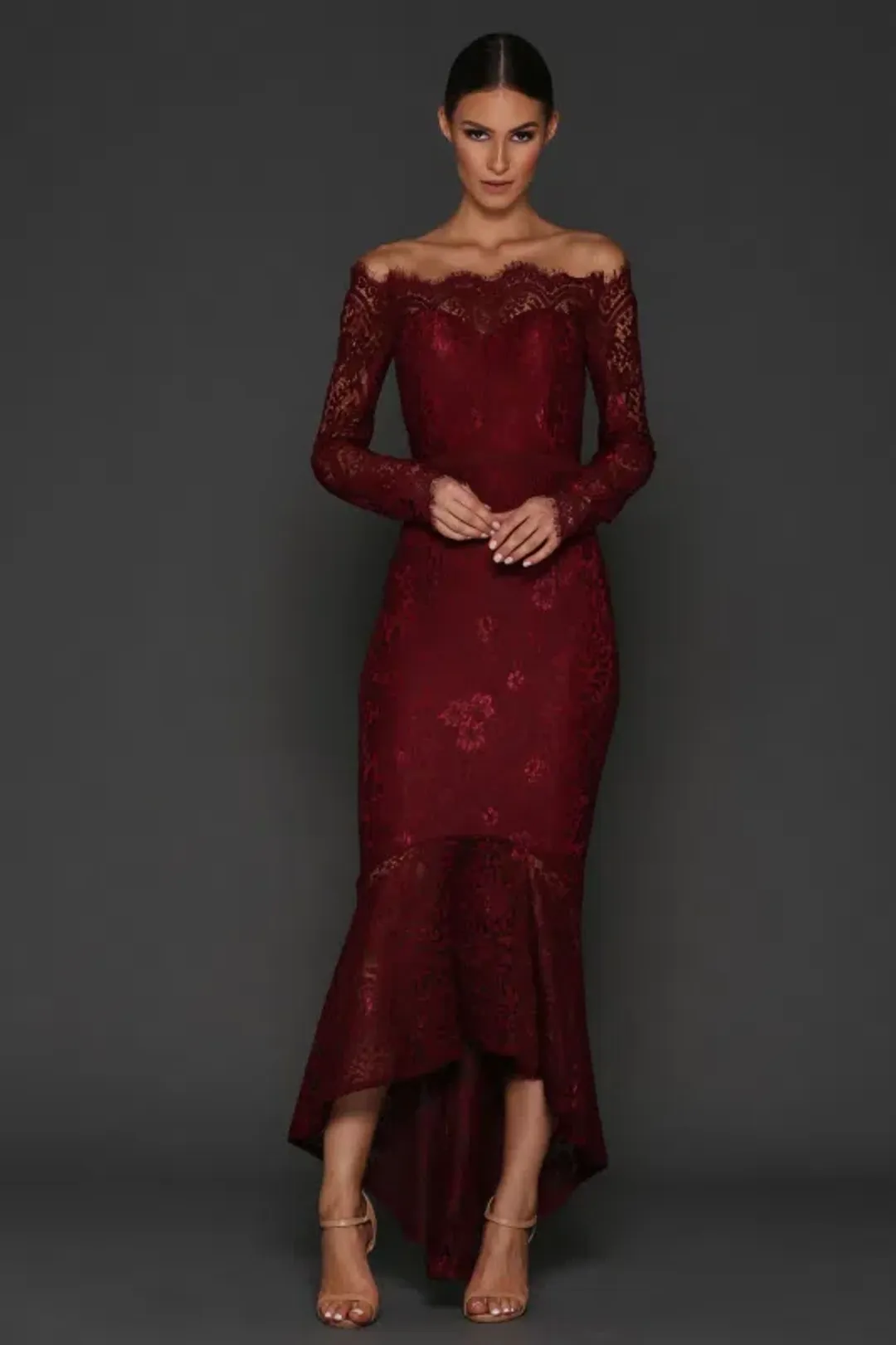 Elle Zeitoune Marchesa Dress Burgundy Size 10 for rent on The Volte - main image
