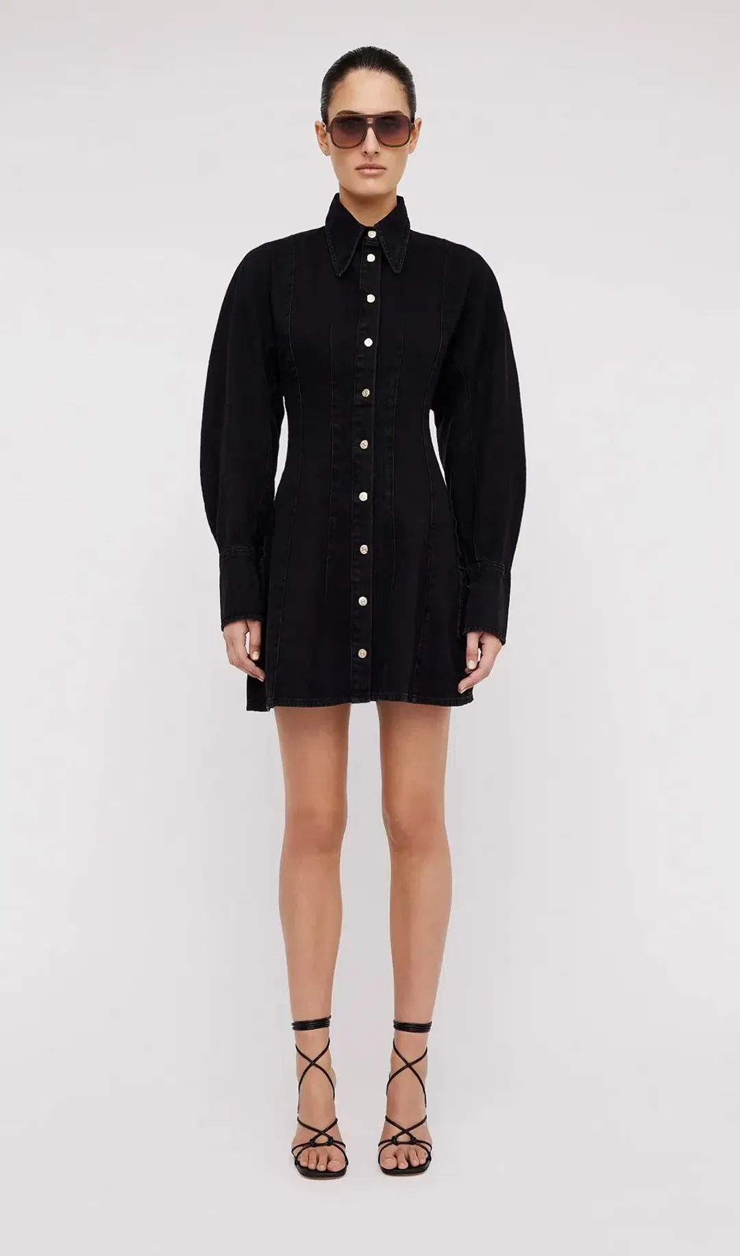 Scanlan Theodore Black Denim Cocoon Sleeve Mini Dress Size 10 for rent on The Volte - main image