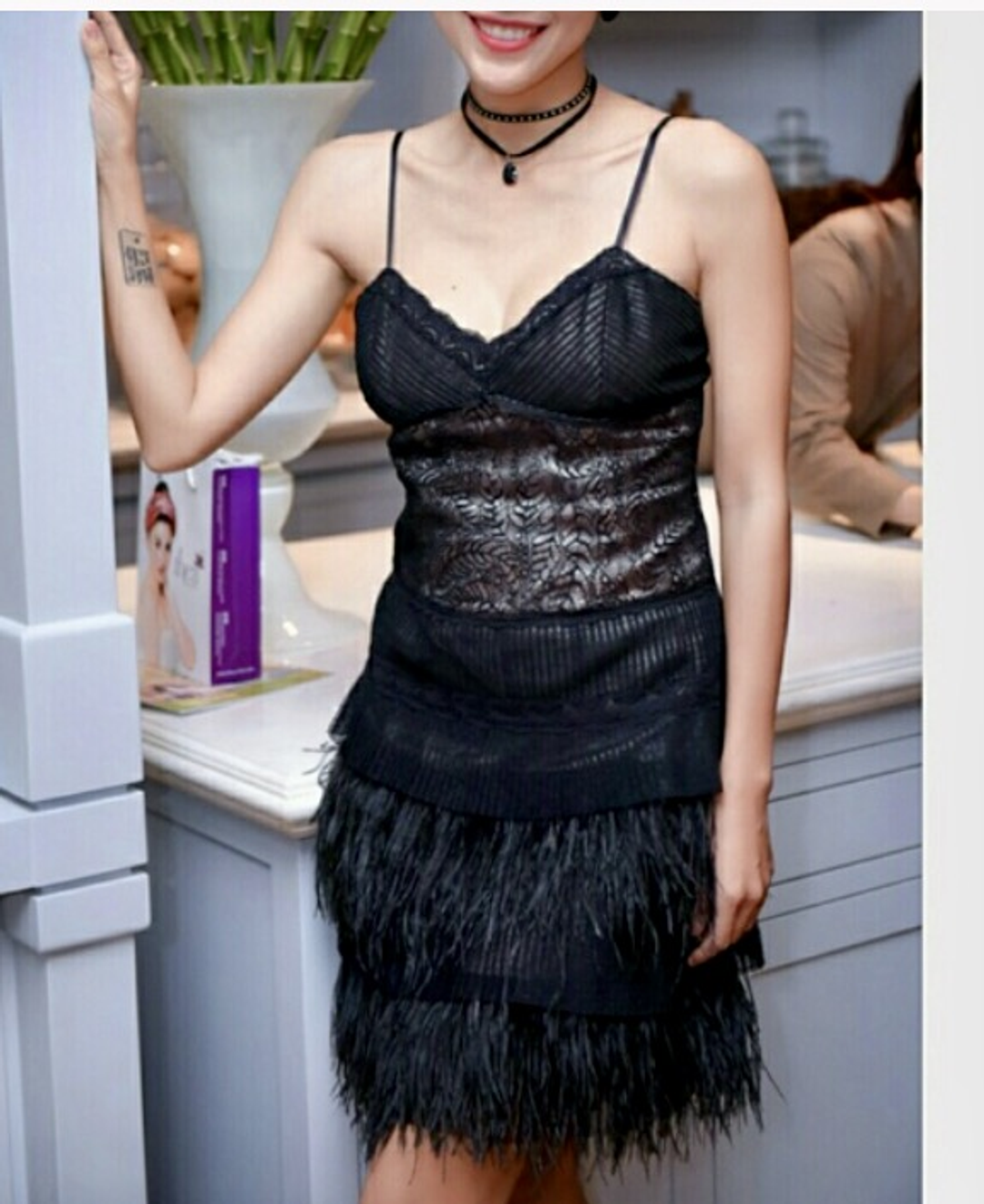 BCBGMAXAZRIA Lace and Ostrich Feather Flapper Style size 6 for rent on The Volte - main image