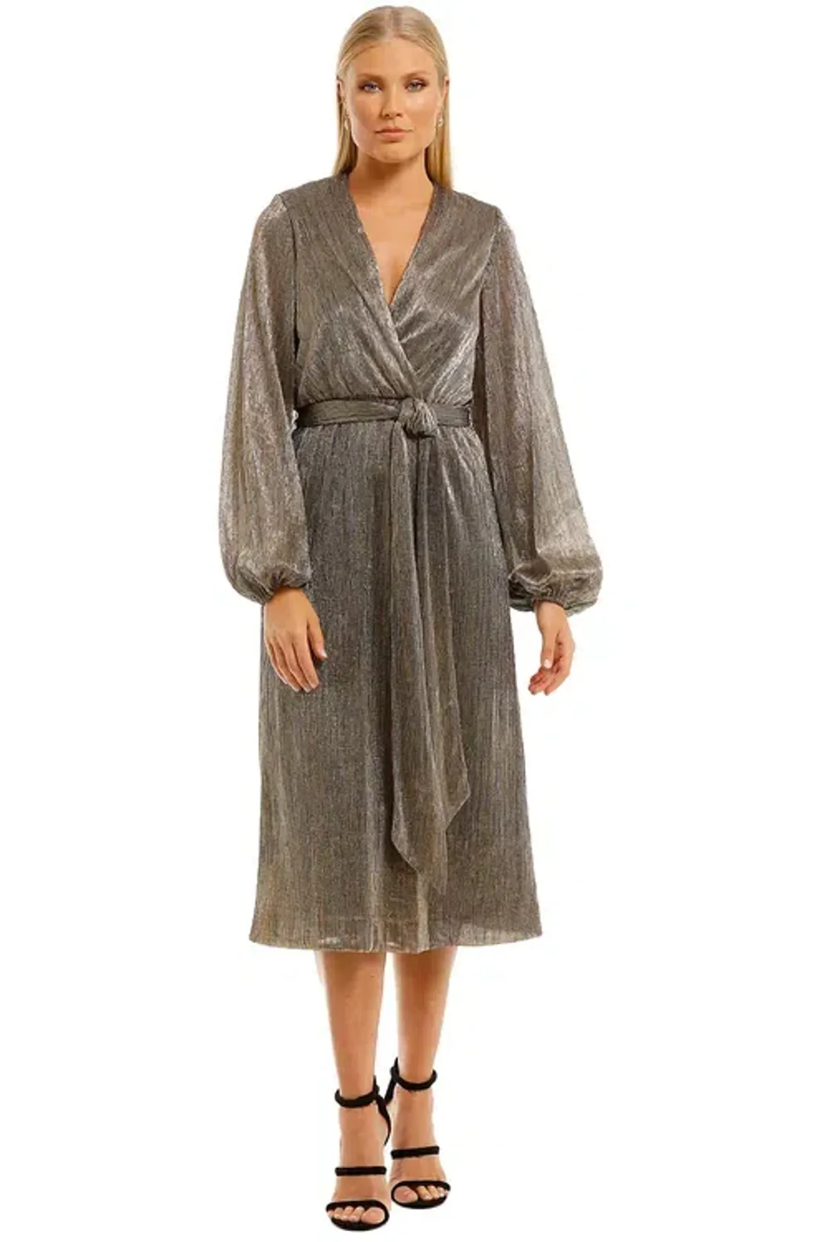 Rebecca Vallance Rivero LS Midi Dress Gold Gold Size 8 - Image 1