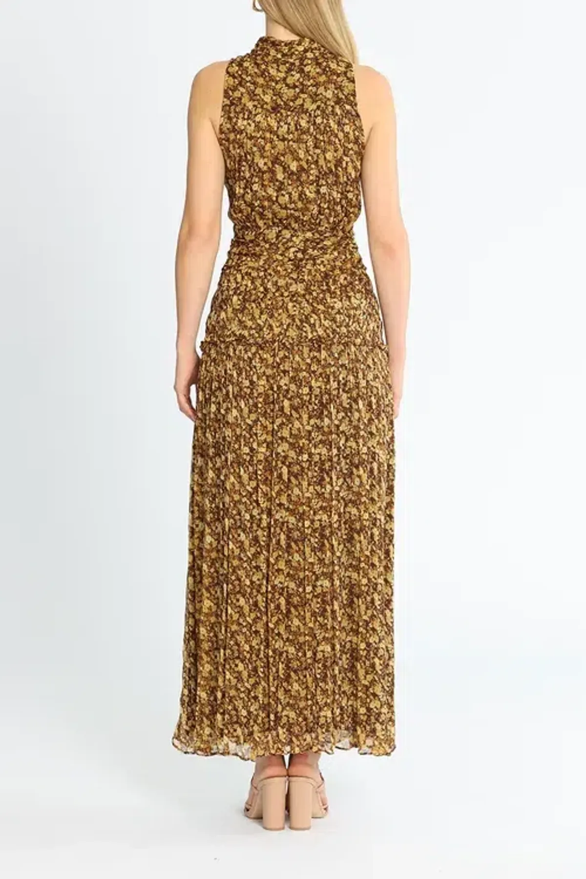 Shona Joy Carmela Sleeveless Midi Dress Khaki Print Size 8 - Image 3