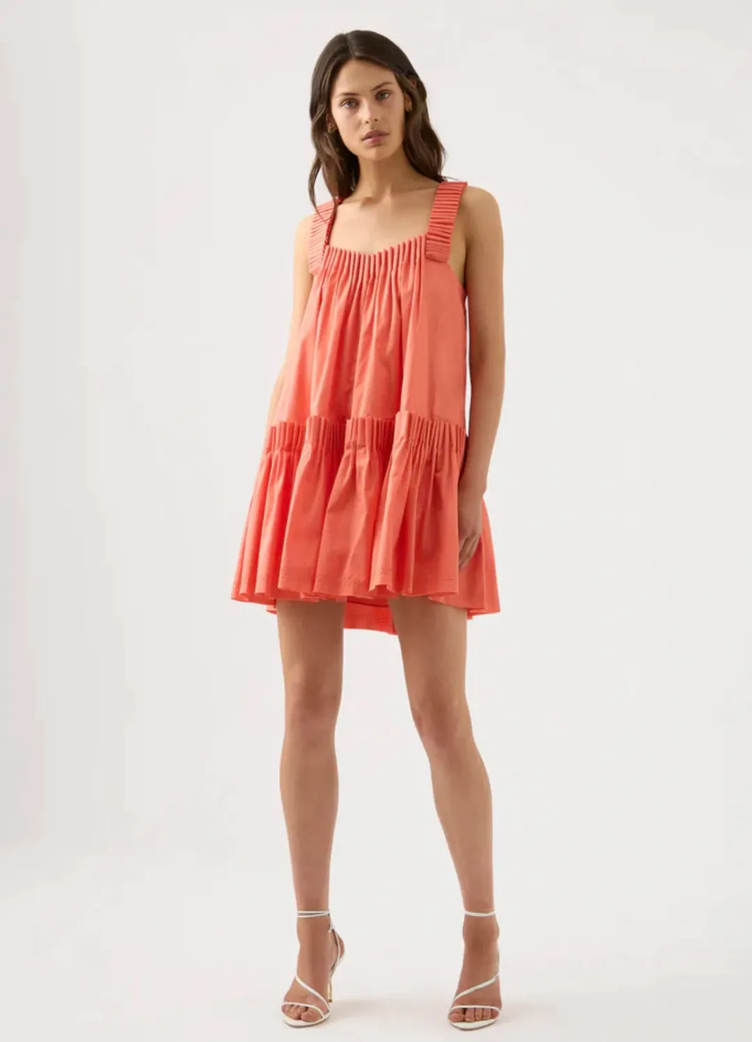 Aje Cecilia Smock Mini Dress in Coral Peach Size AU 14 for rent on The Volte - main image