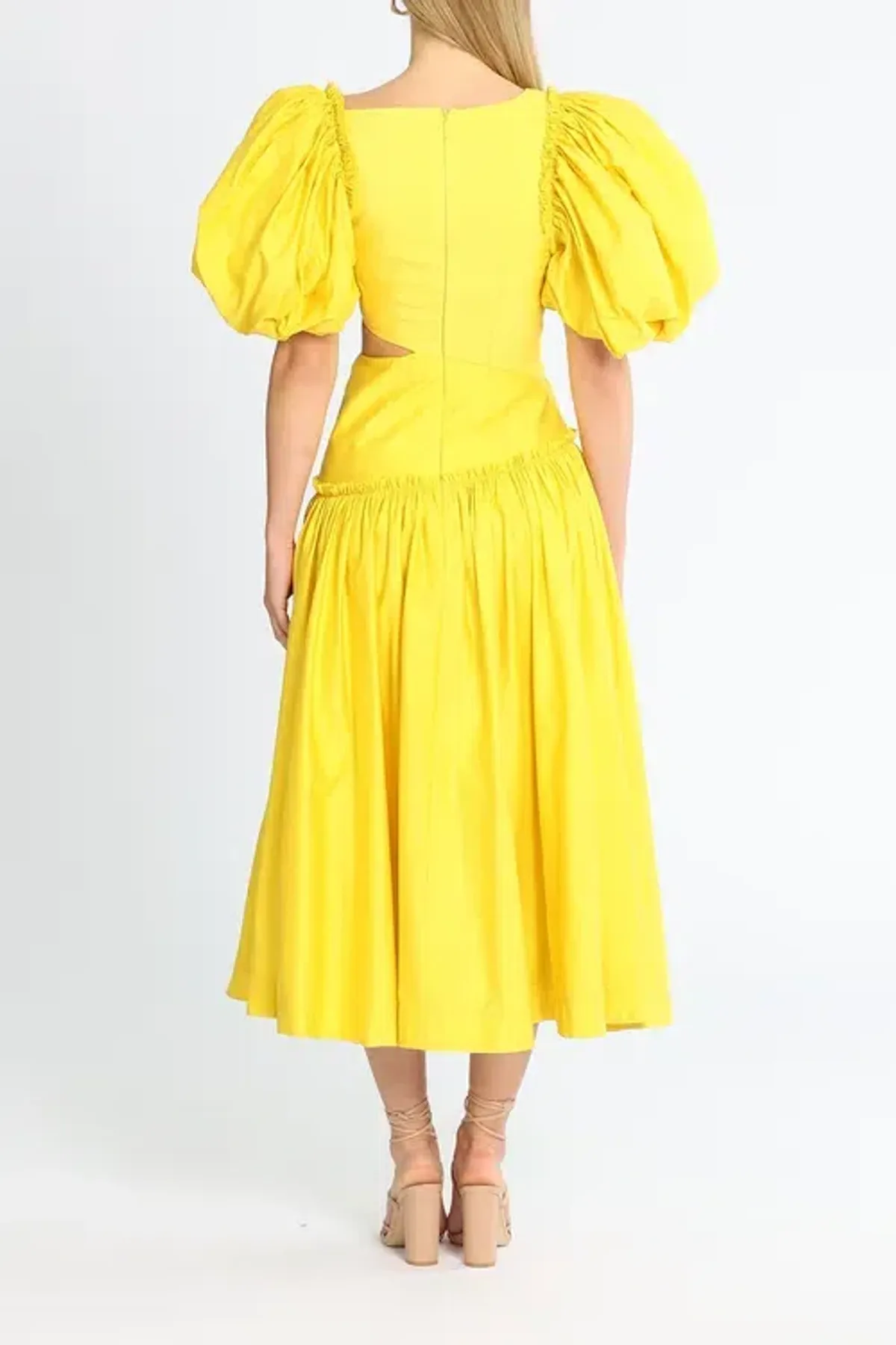 Aje Chateau Cut Out Midi Dress Yellow Size AU 8 - Image 3