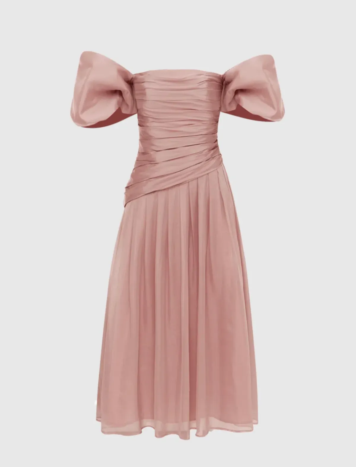 Leo Lin Lydia Puff Sleeve Midi Dress in Dusty Pink Size 10 - Image 1