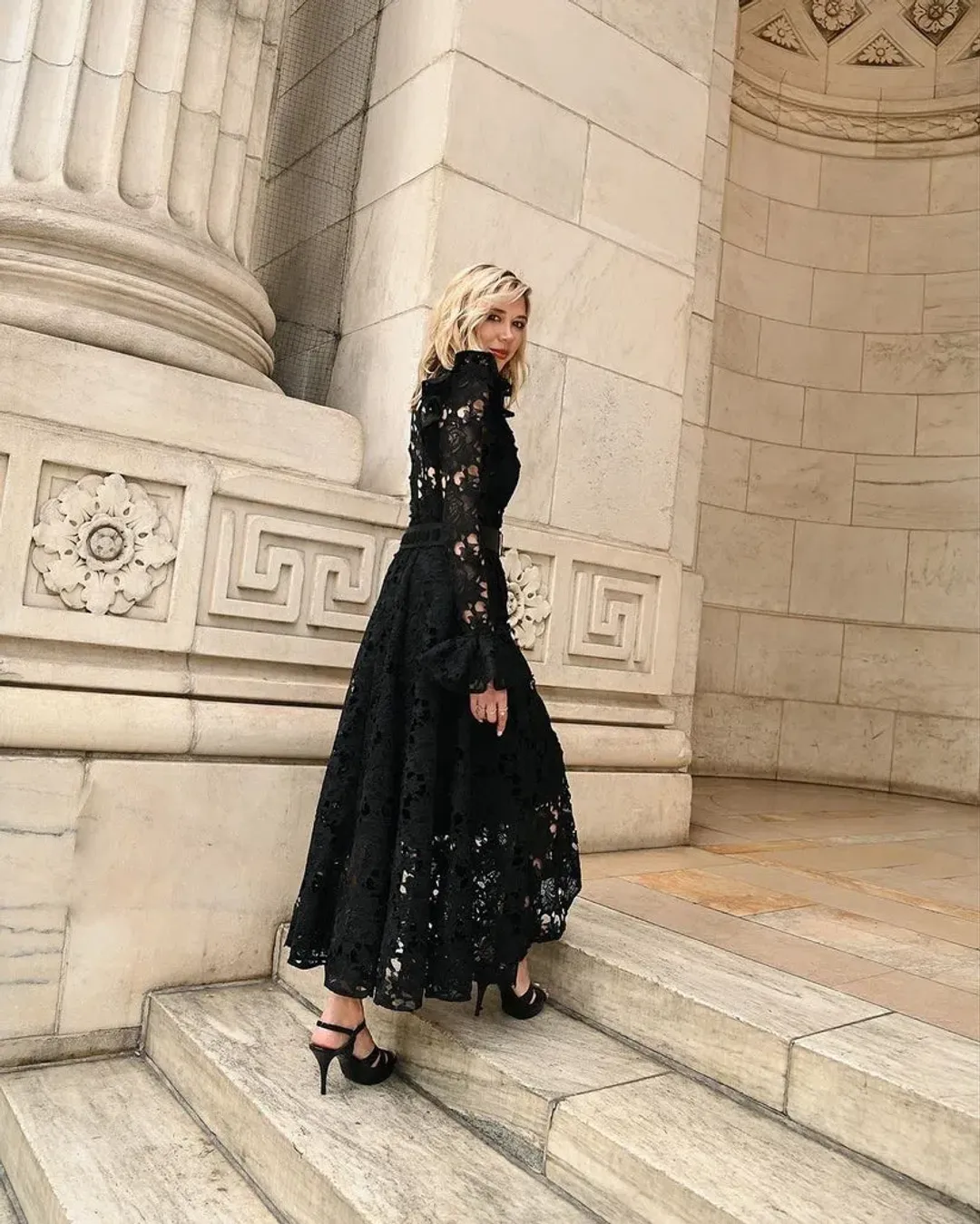 Leo Lin Aliyah Lace Butterfly Sleeve Midi Dress Black Size 8  for rent on The Volte - main image