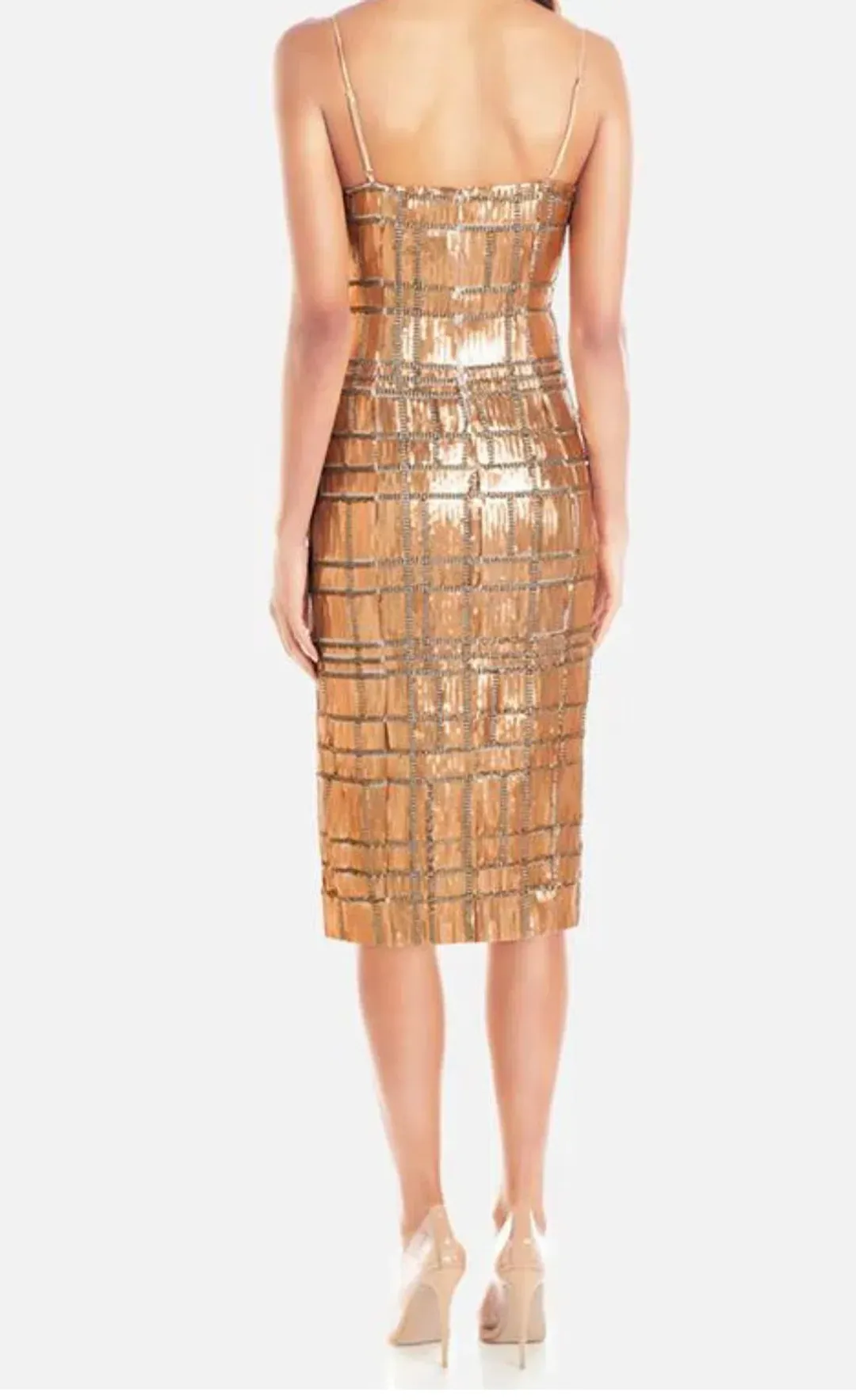 MISHA Yvette Midi Dress Gold Sequin Size 10/M for rent on The Volte - main image