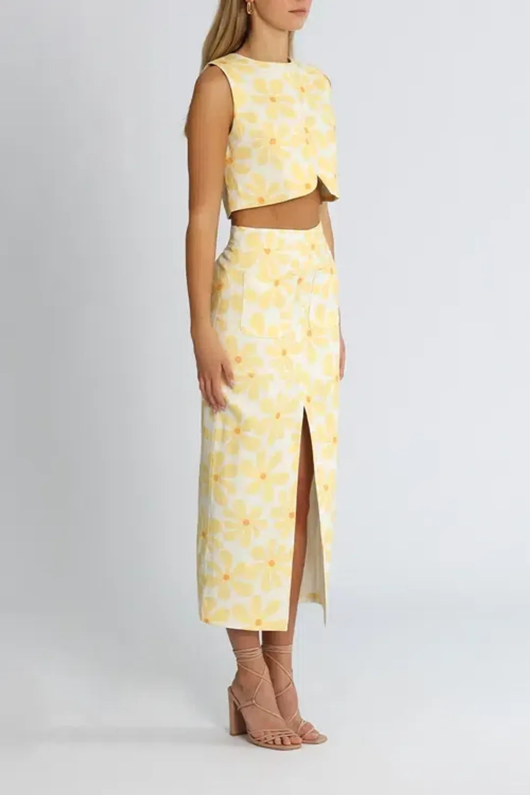 By Johnny Callie Sun Crop and Skirt Set Floral Yellow Size 12 for rent on The Volte - main image