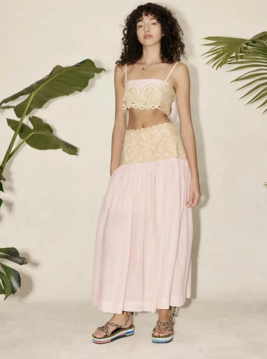 Alemais Anthea Tie Back Crop And Broderie Skirt Set Pink Size AU 14  for rent on The Volte - main image