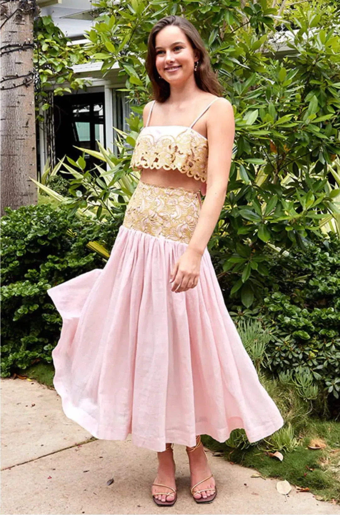 Alemais Anthea Tie Back Crop And Broderie Skirt Set Pink Size AU 14  for rent on The Volte - main image