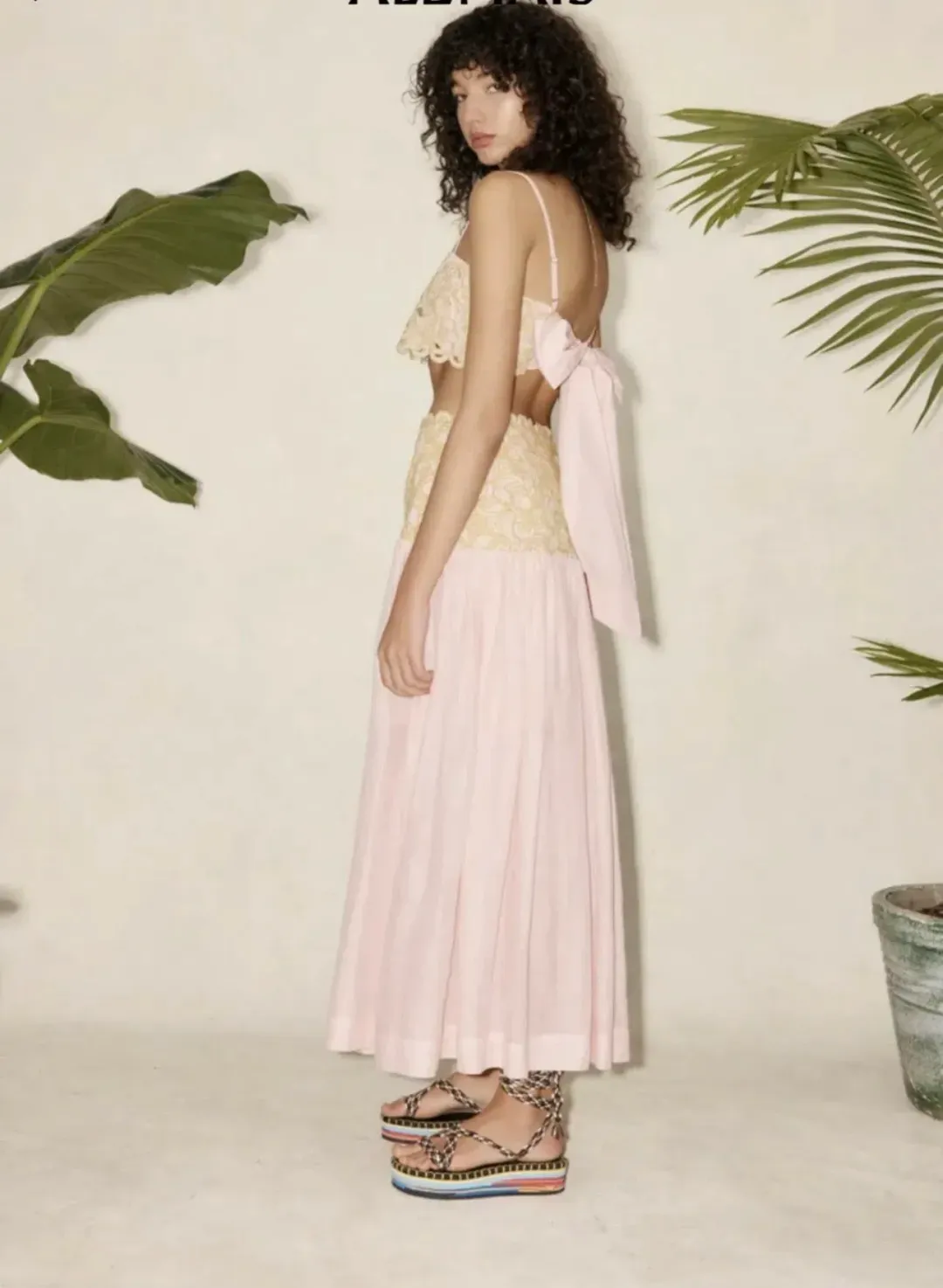 Alemais Anthea Tie Back Crop And Broderie Skirt Set Pink Size AU 14  for rent on The Volte - main image