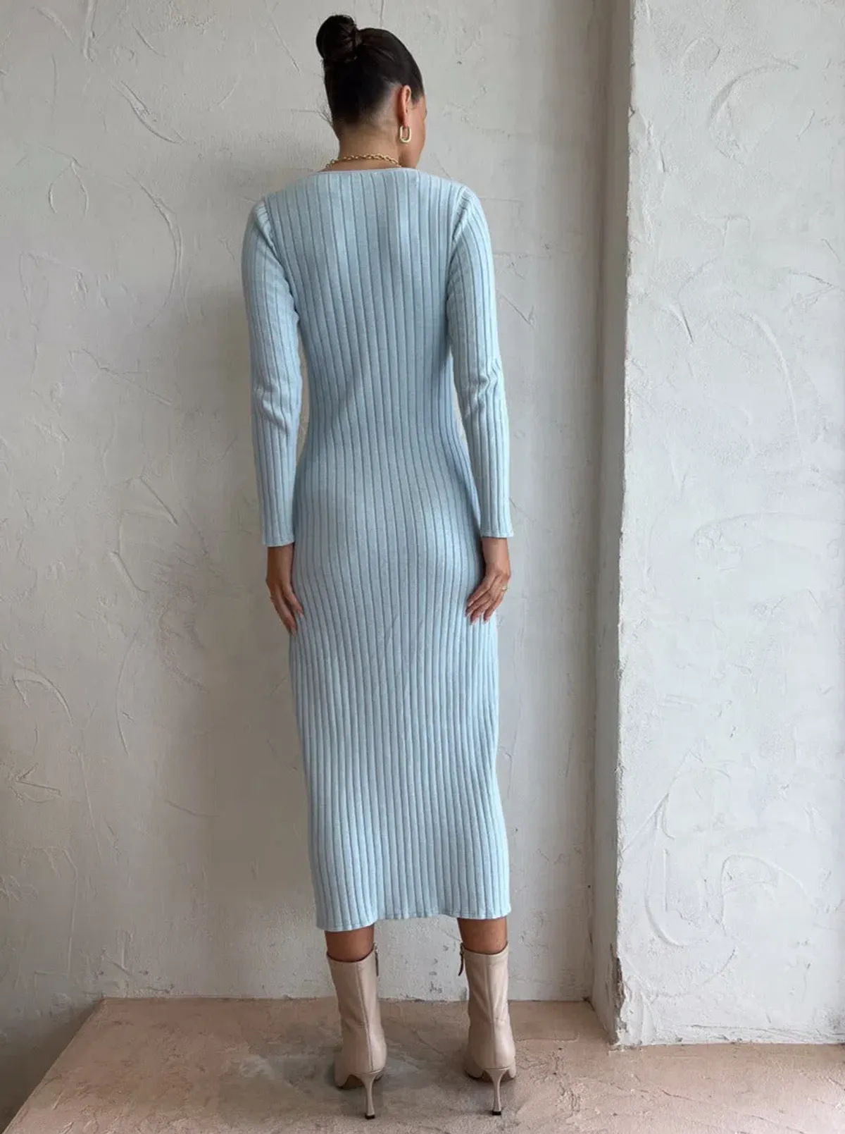 By Nicola Astrology Midi Knit Dress In Ice Blue Size AU 10 - Image 5