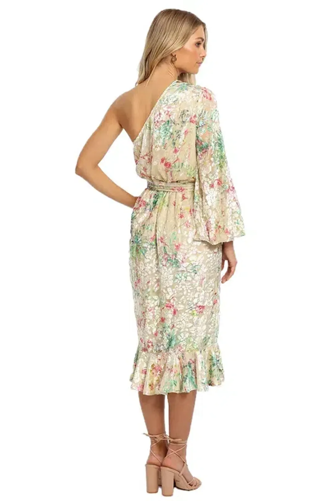 Hemant & Nandita Zaina Midi Dress Cream Multi Print Size AU 10 for rent on The Volte - main image