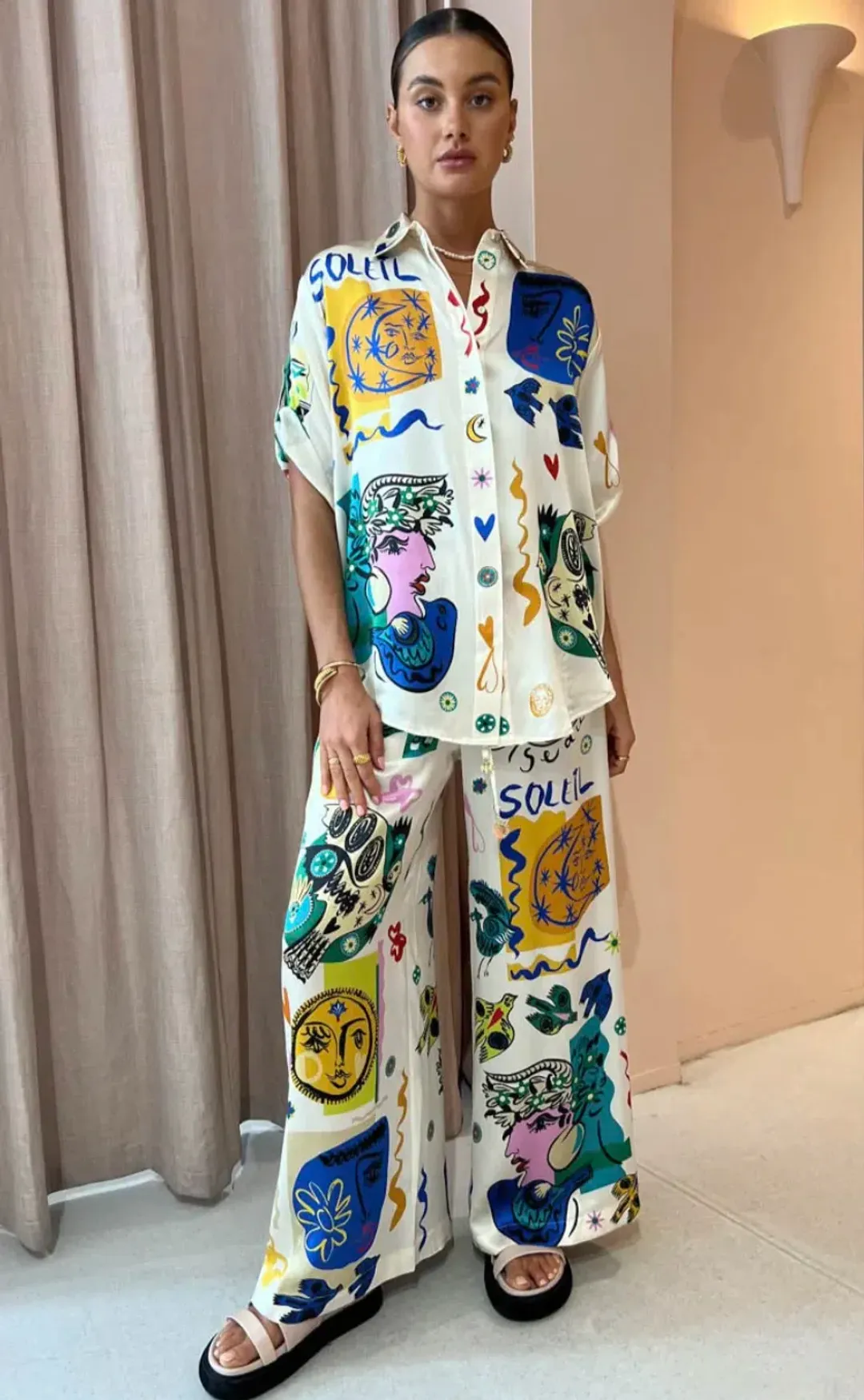 Alemais Soleil Silk Shirt and Pants Set Print Size 8 for rent on The Volte - main image