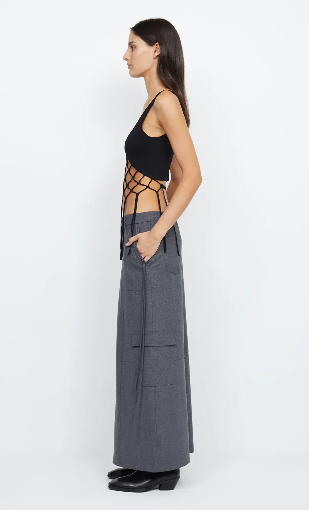 Bec & Bridge Aria Knit Cropped Top Black Size 8  for rent on The Volte - main image