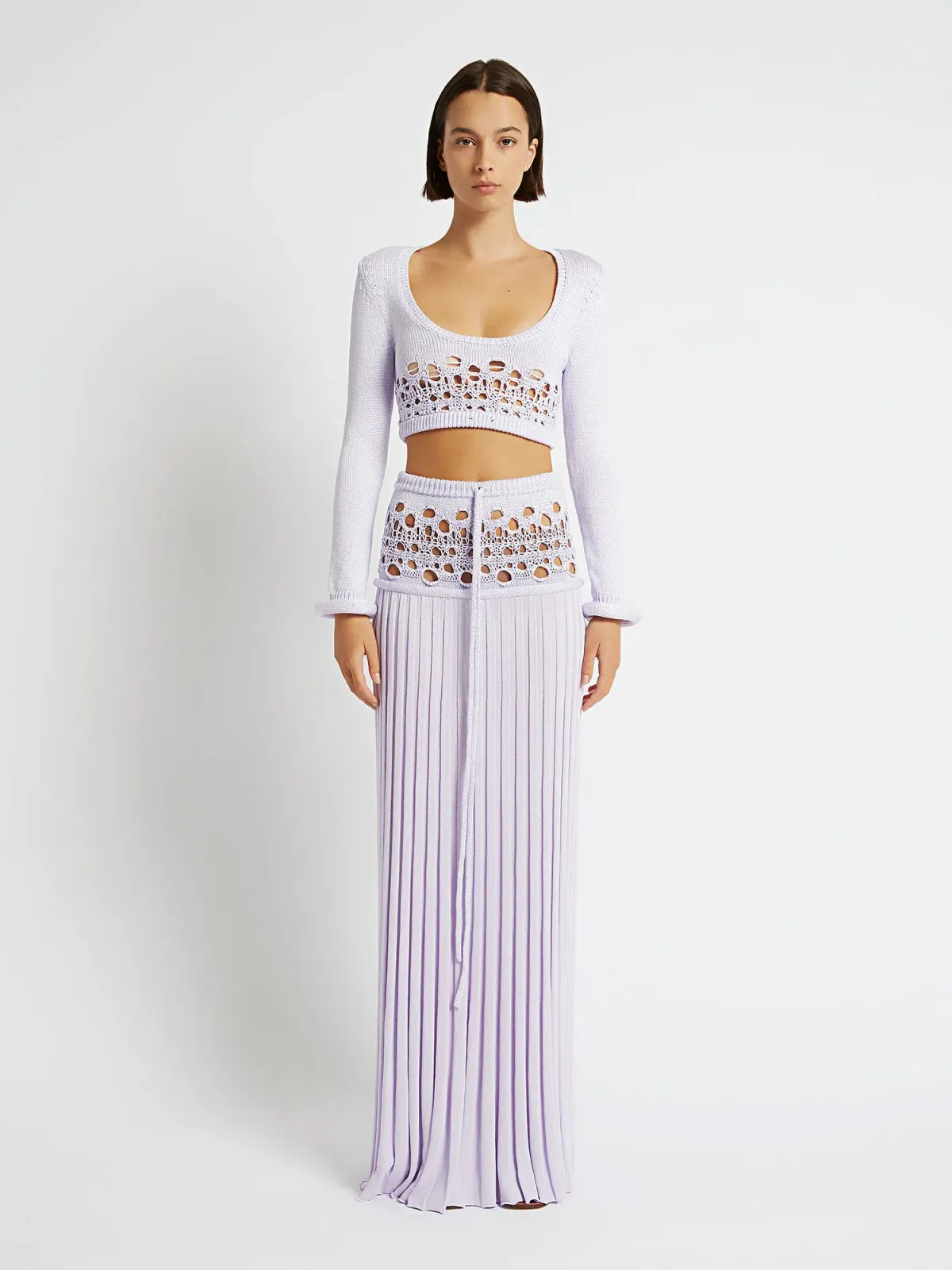 Christopher Esber Crochet Scoop Neck Long Sleeve Crop And Skirt Lilac Size 6 - Image 1
